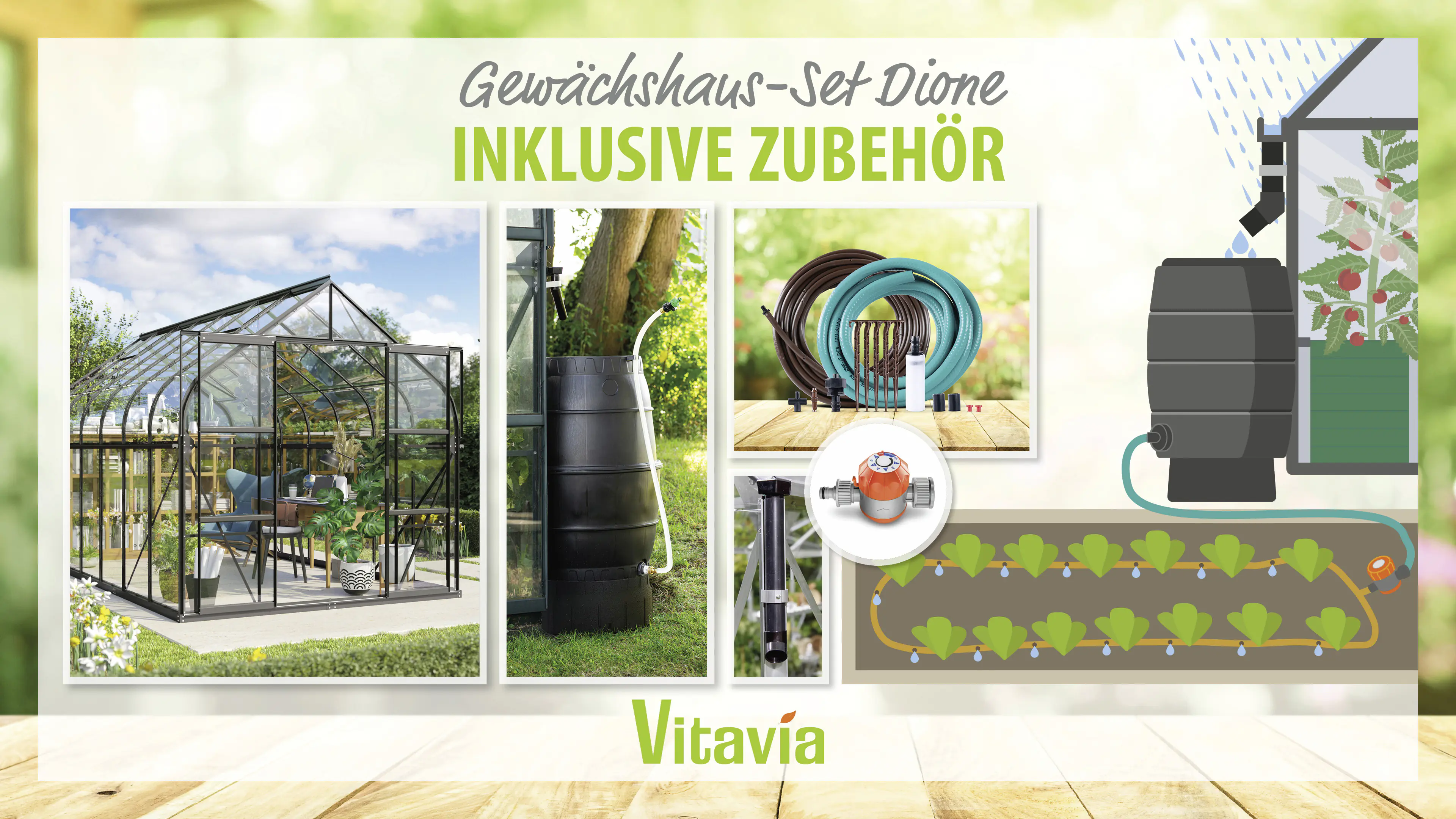 Vitavia Gewächshaus-Set-Set Dione 11500 ESG 3 mm schwarz 254 x 441 cm