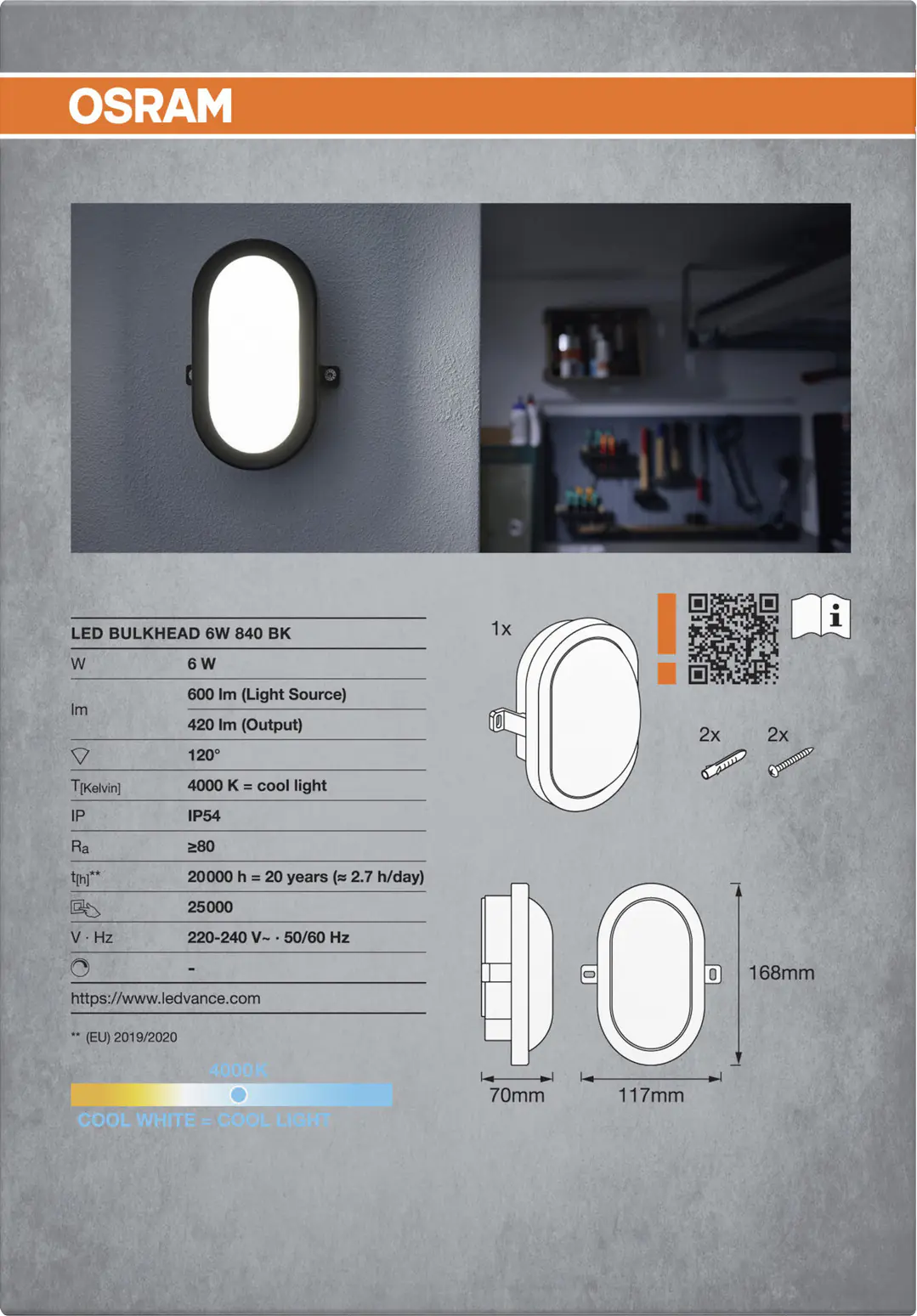 Osram LED Wandleuchte Bulkhead 6W 4000K schwarz