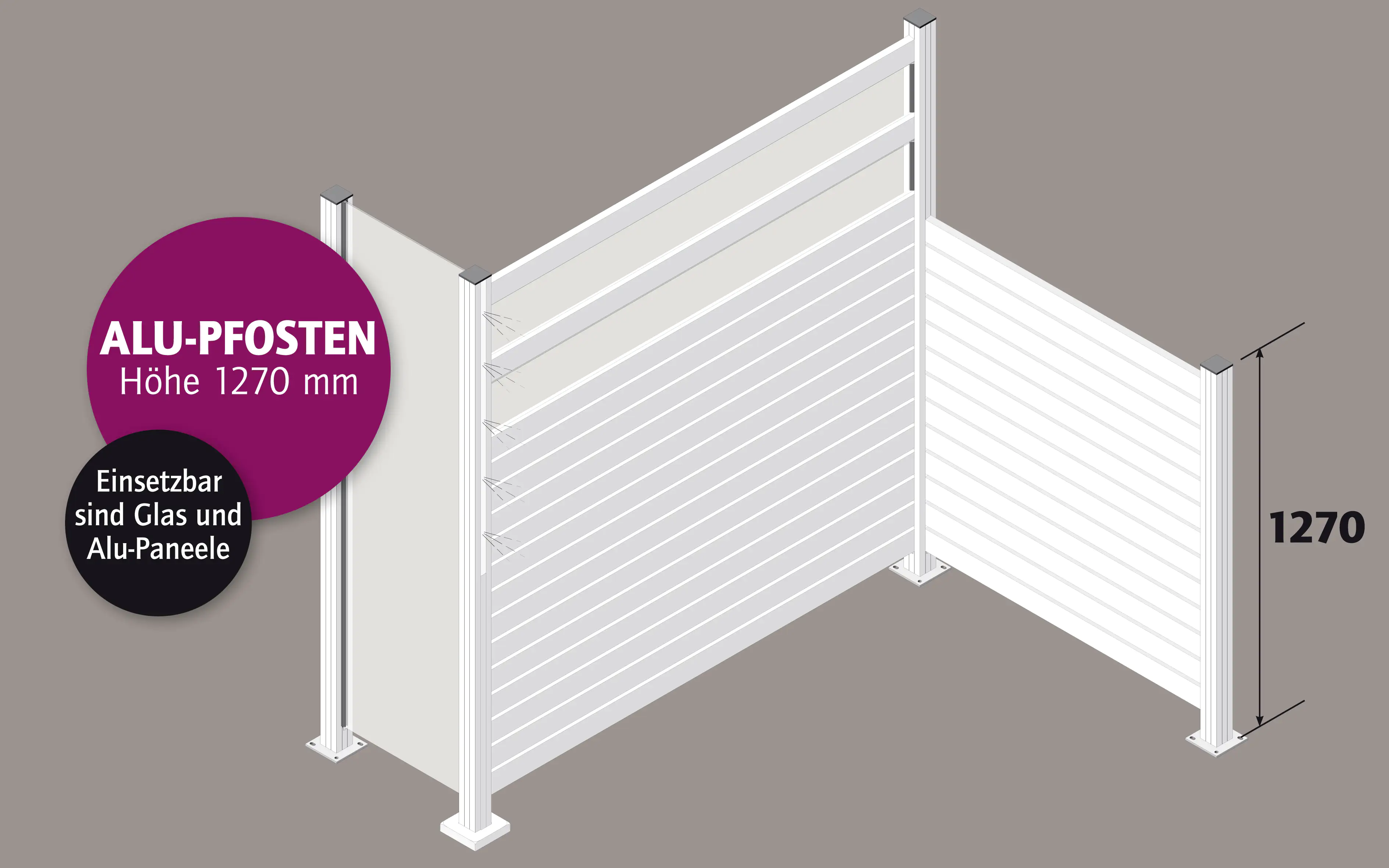 Ambiente Aluminium-Pfosten 127 cm, 68 x 68 mm, Anthrazit Struktur 7016