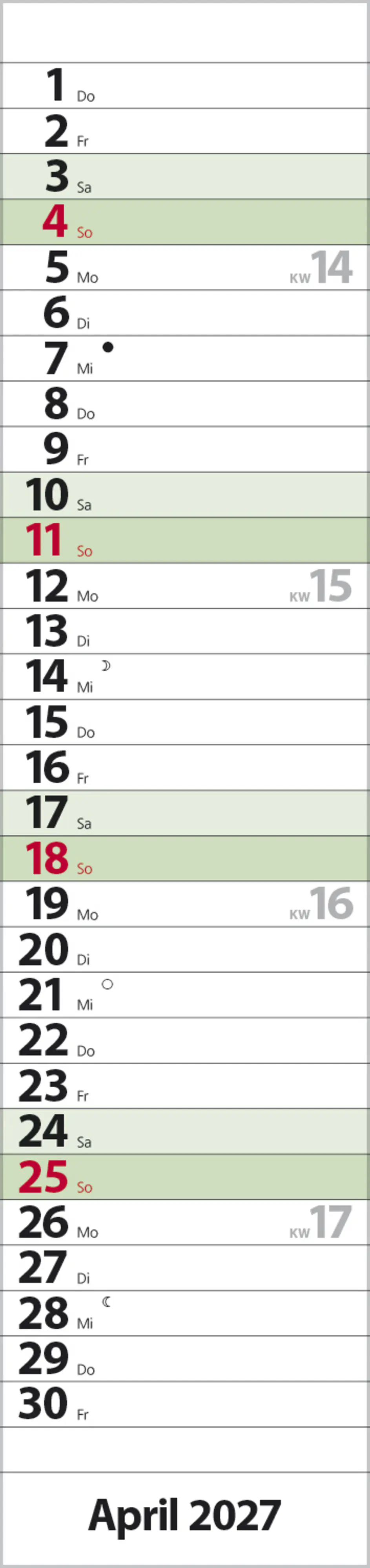Korsch Kalender Streifenplaner Compact 2027 dunkelgrün 