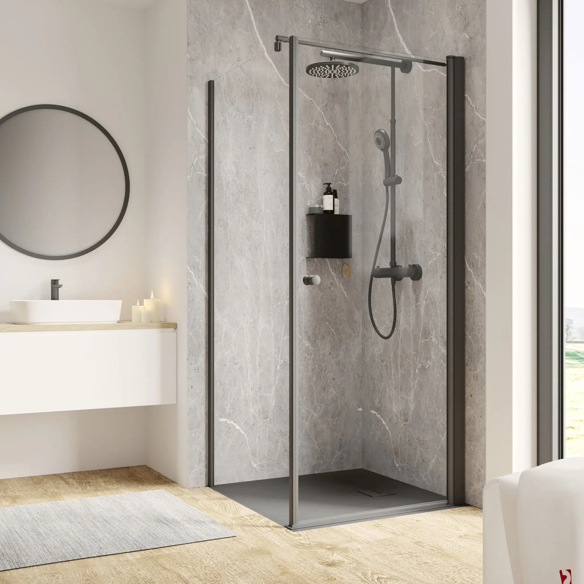 Schulte Eckdusche Garant 2.0 90 x 90 x 200 cm mattschwarz klar hell