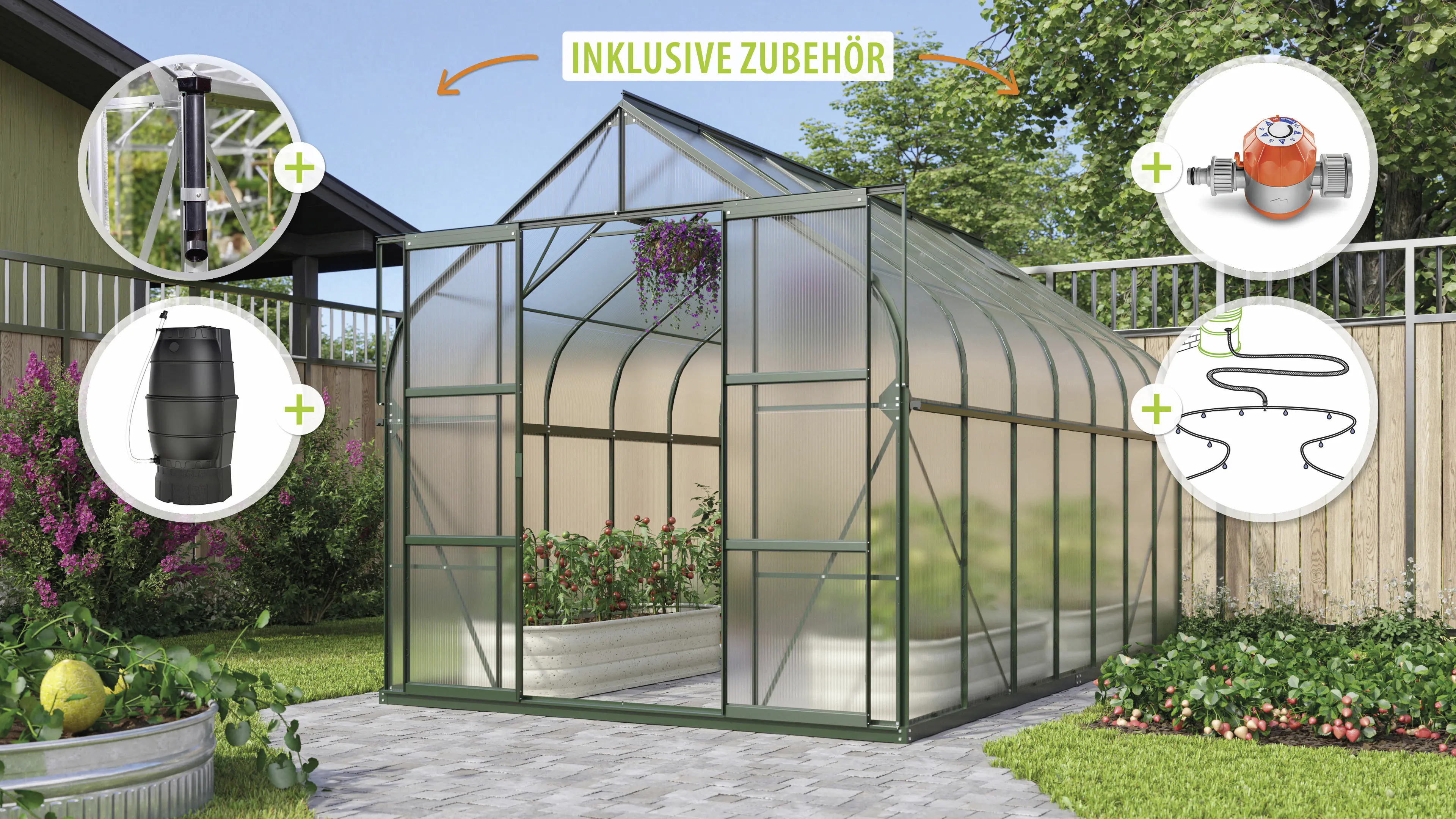 Vitavia Gewächshaus-Set-Set Dione 11500 HKP 4 mm smaragd 254 x 441 cm