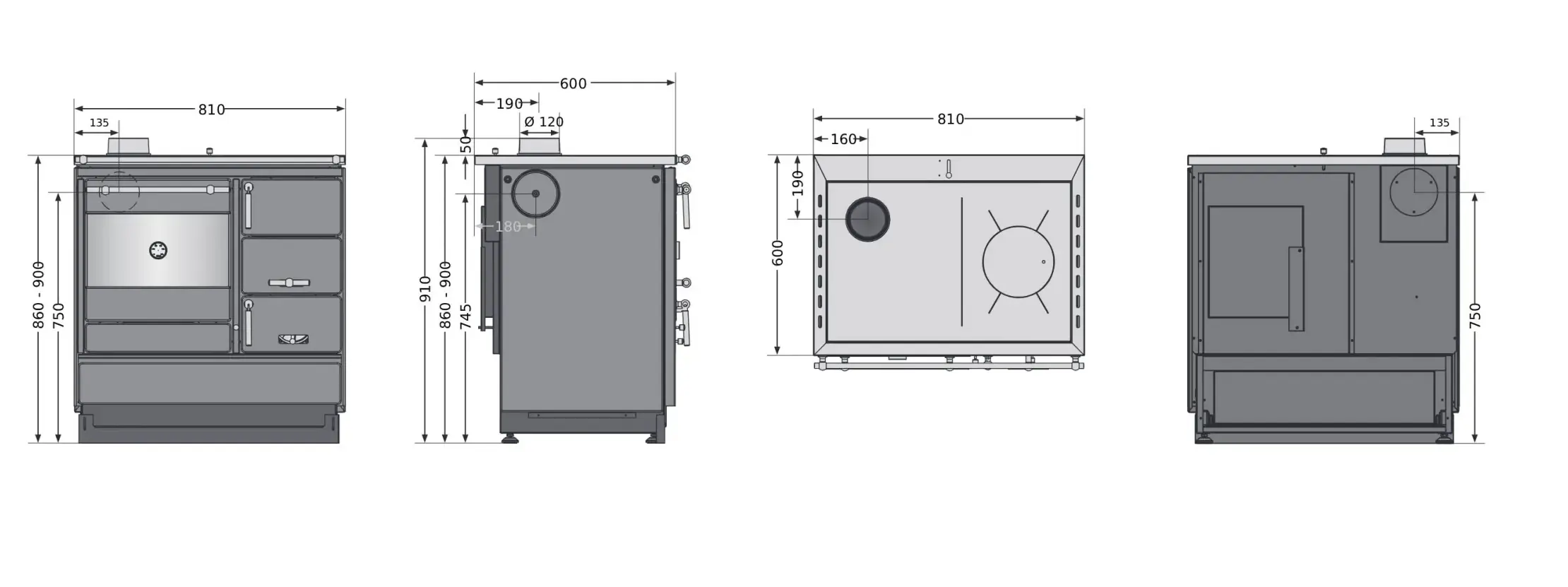 Justus Festbrennstoffherd Linz Backfach links Stahl 7 kW silber