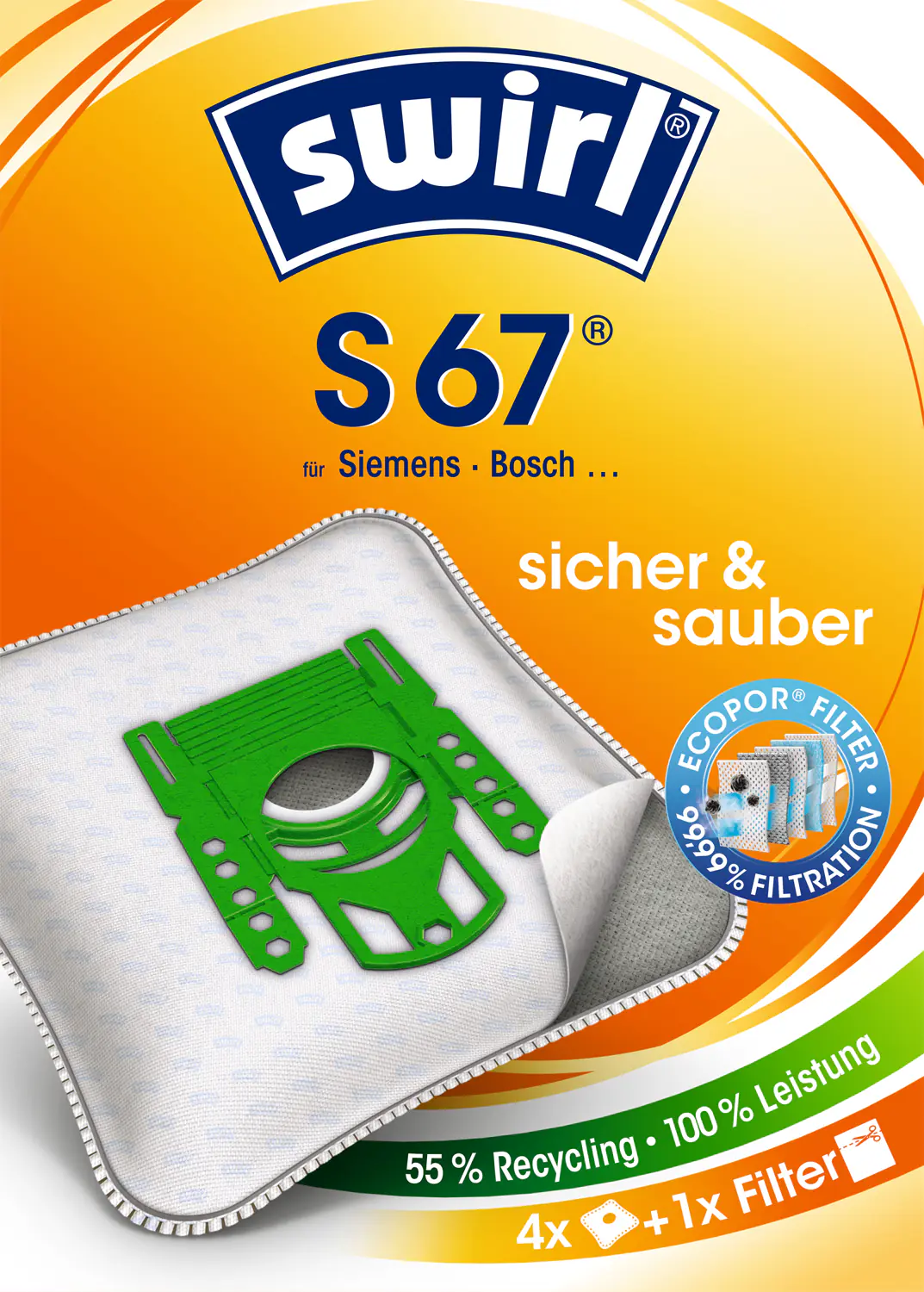 Swirl S 67 EcoPor Staubsaugerbeutel 4 Staubbeutel + 1 Filter