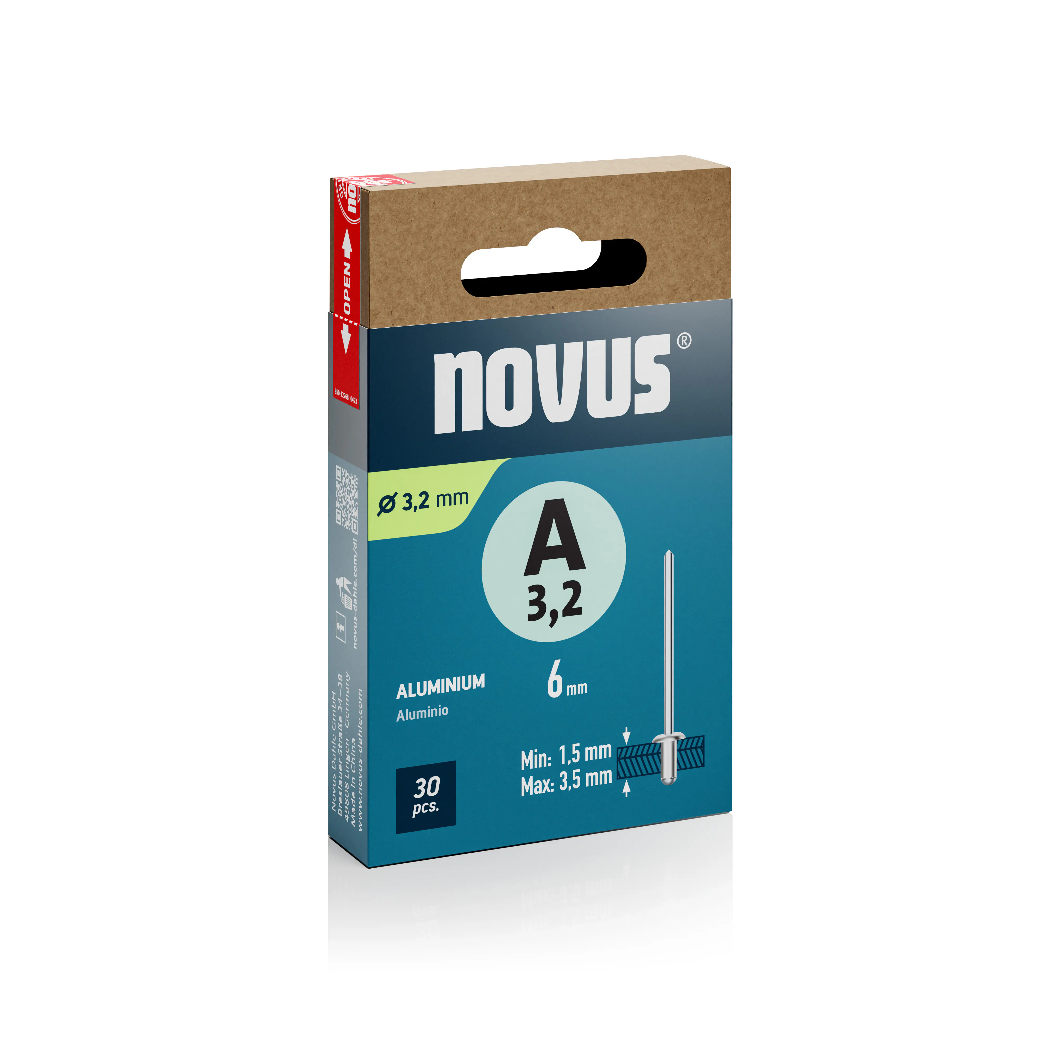 Novus Blindnieten Typ A 3,2 x 6 mm Aluminium 30 Stück Novus Blindnieten Typ A 3,2 x 6 mm Aluminium 30 Stück