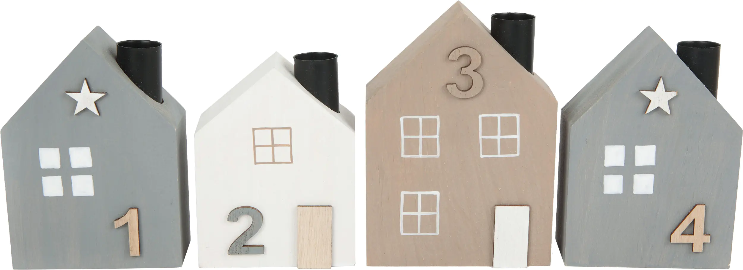 TrendLine Dekohaus Set aus 4 Kiefernholz-Häusern 14 x 5,5 x 36,5 cm mehrfarbig