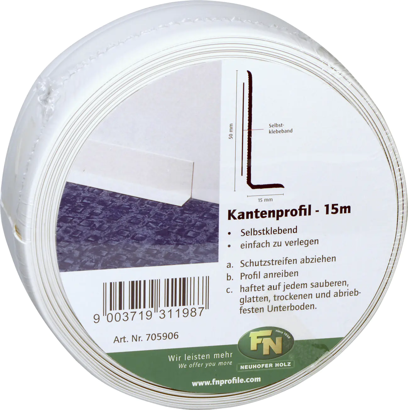 FN Neuhofer Fußleiste 1500 cm 50 x 15 mm weiß