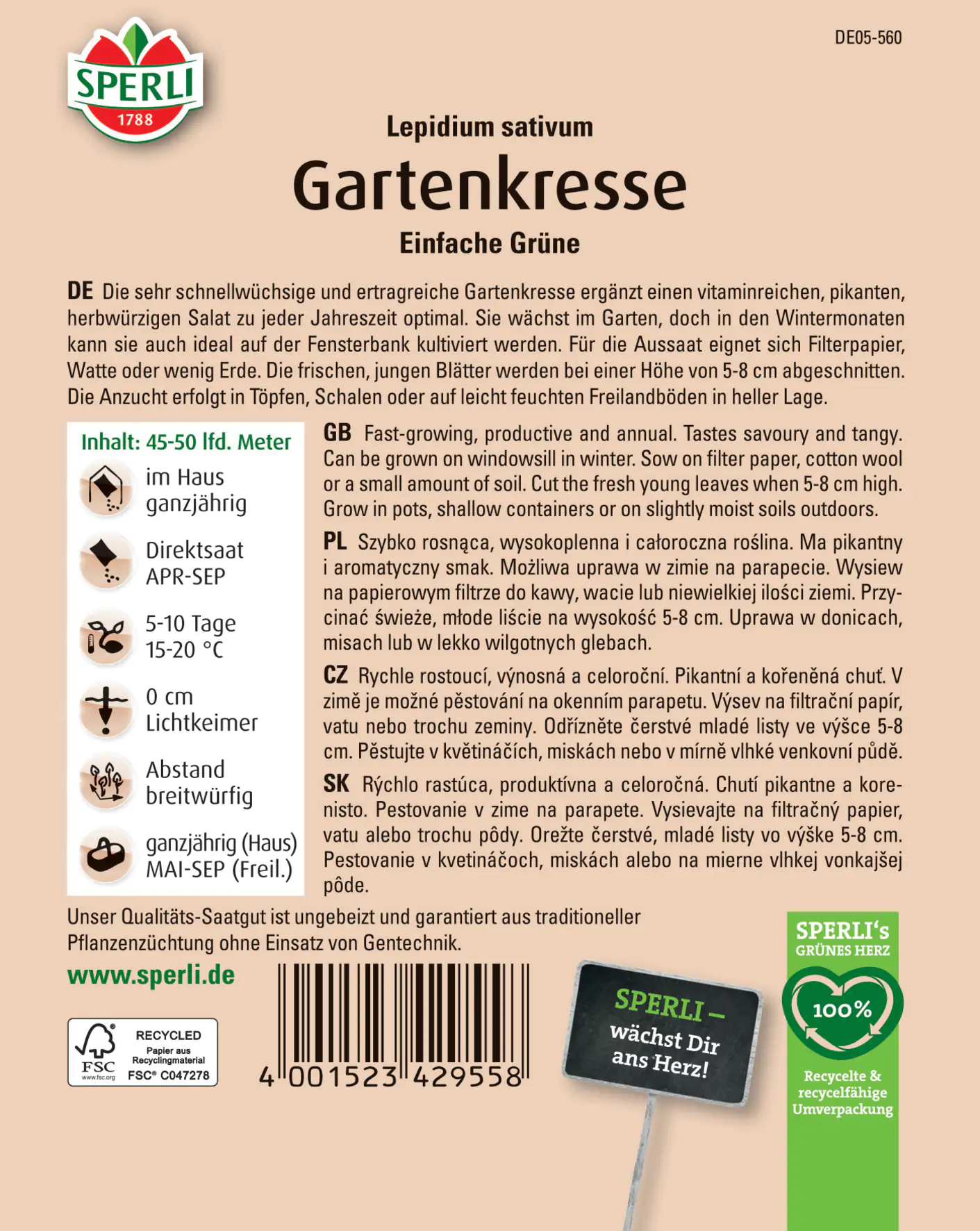 Sperli Gartenkresse Einfache Grüne MaxiPack 50 g Sperli Gartenkresse Einfache Grüne MaxiPack 50 g