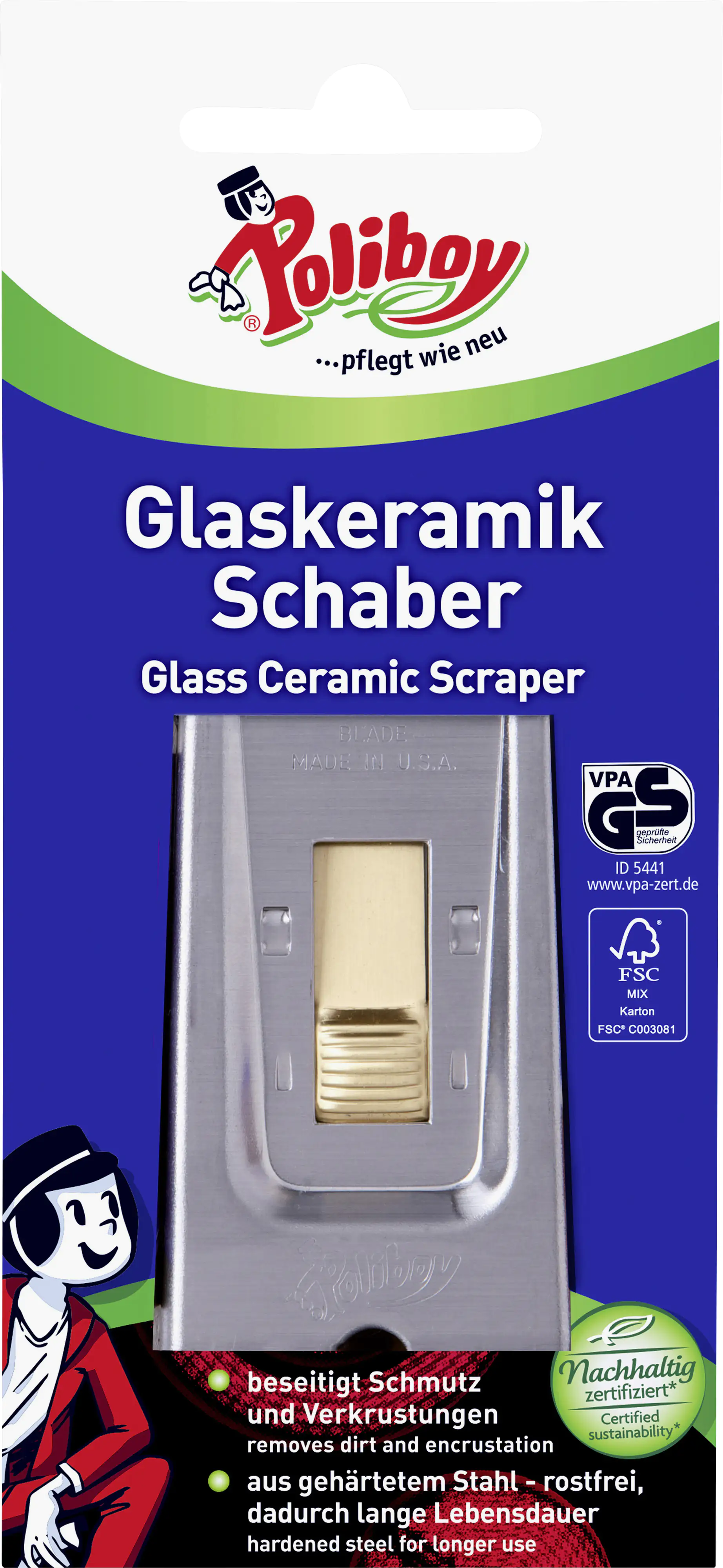 Poliboy Glaskeramikschaber mit versenkbarer Klinge Poliboy Glaskeramikschaber mit versenkbarer Klinge