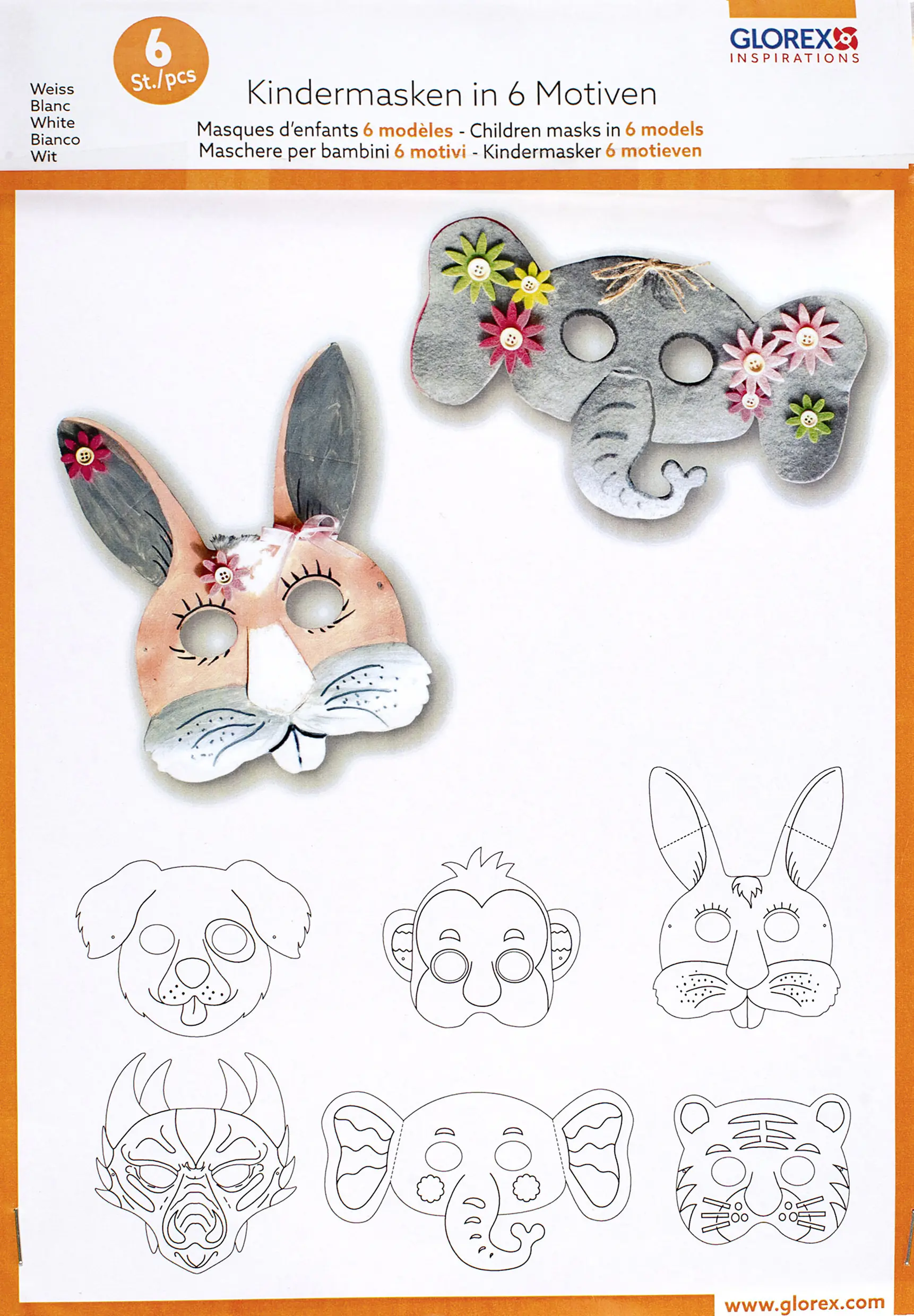 Folia Kindermasken in 6 Motiven weiß 6 Stück