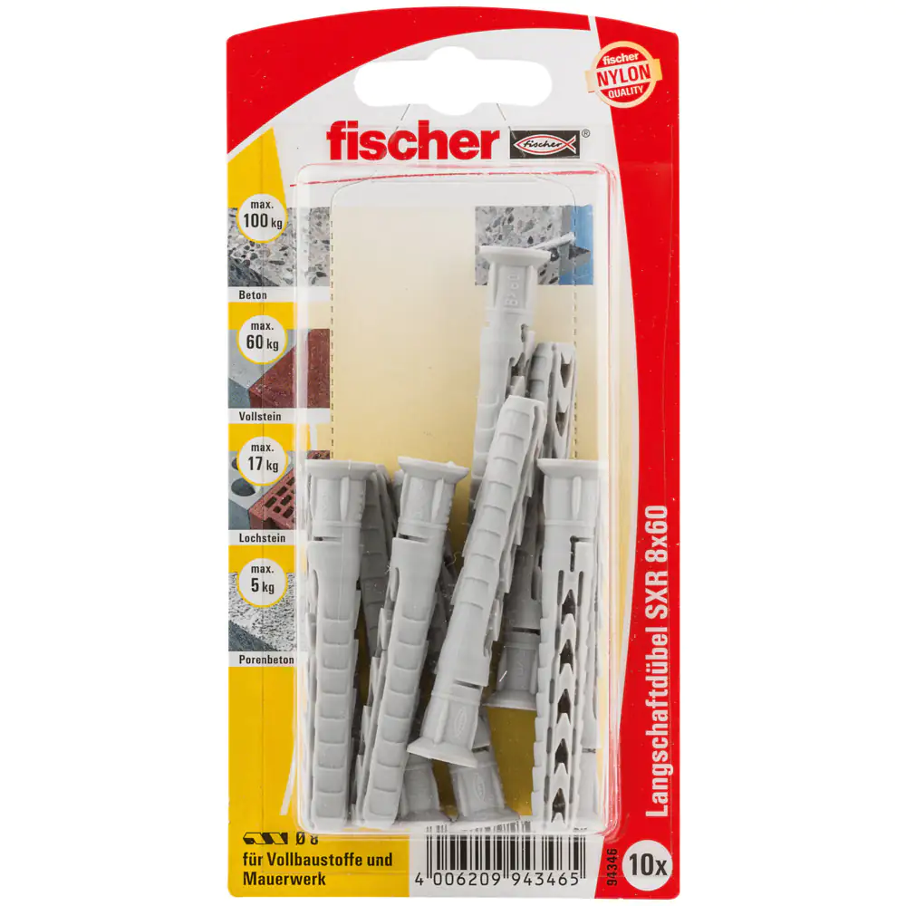 Fischer Langschaftdübel SXR 8.0 x 60 mm - 10 Stück Fischer Langschaftdübel SXR 8.0 x 60 mm - 10 Stück