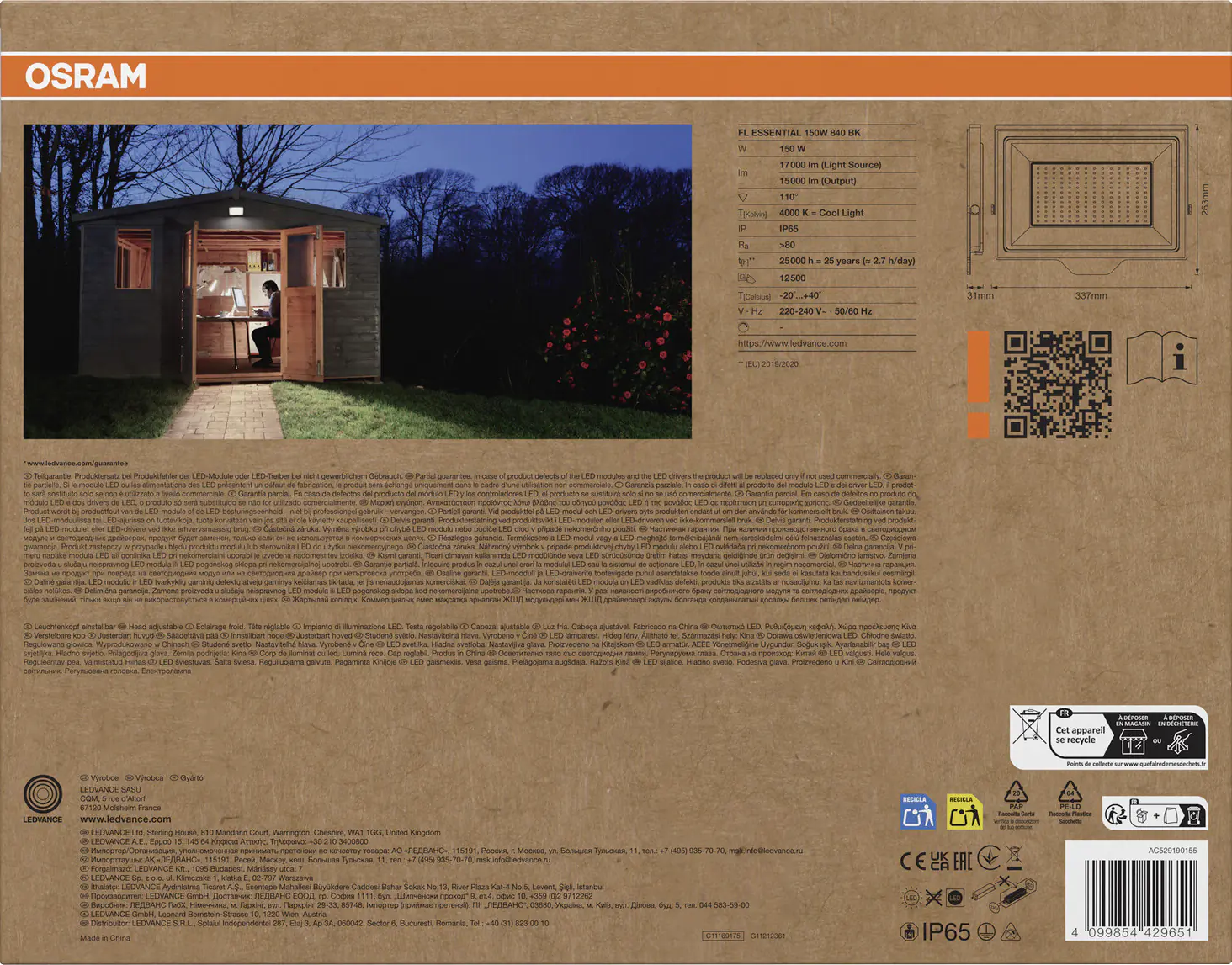 Osram Außenleuchte Floodlight Essential 150W 4000K schwarz