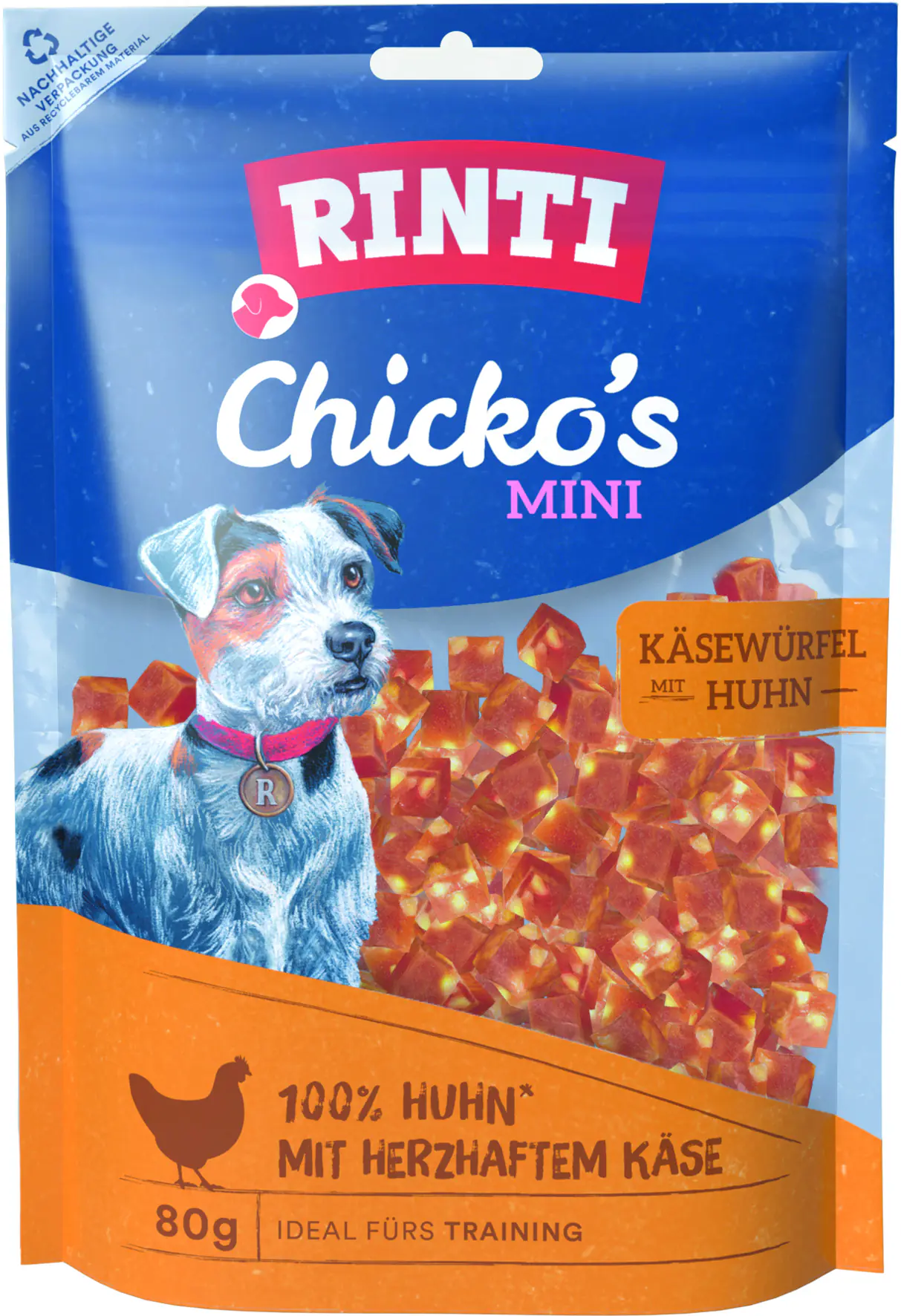 Rinti Chicko Hundesnack Mini Käsewürfel Huhn 80 g