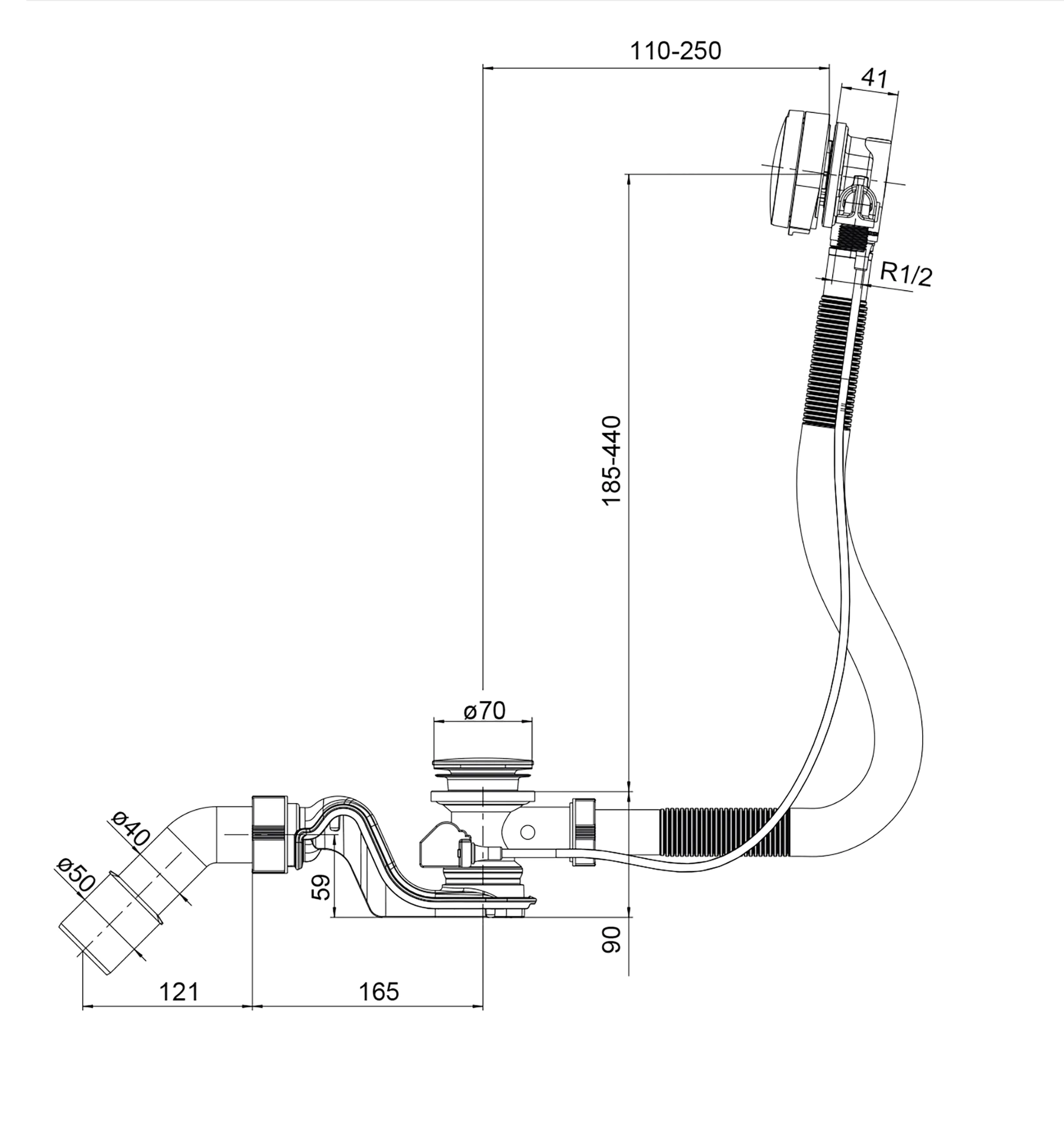 Ottofond Ab- und Überlaufgarnitur Luxus für Badewannen mit Wannenfüllfunktion
