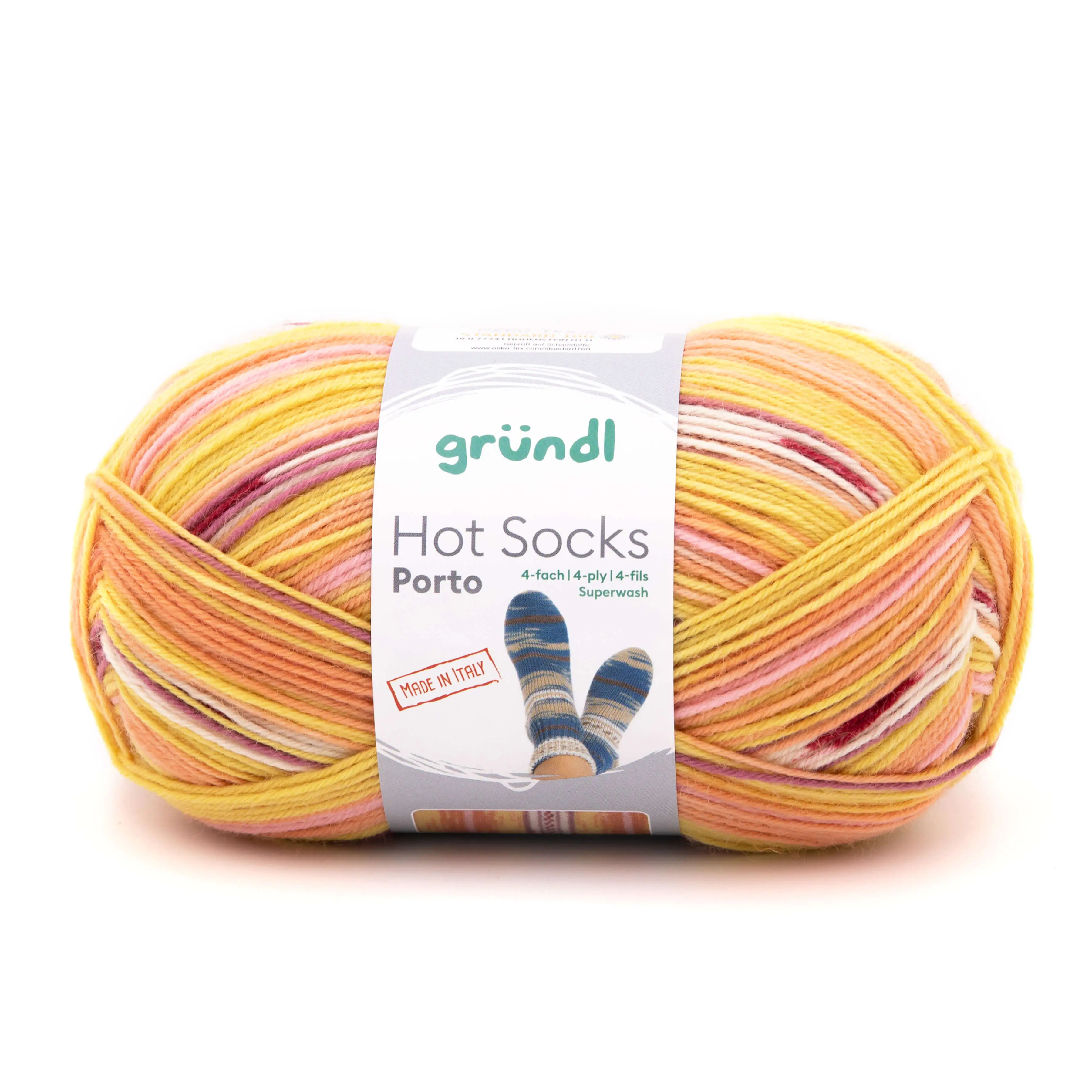 Gründl Sockenwolle Hot Socks Porto 100 g 4-fach sonne-apricot-teerosse