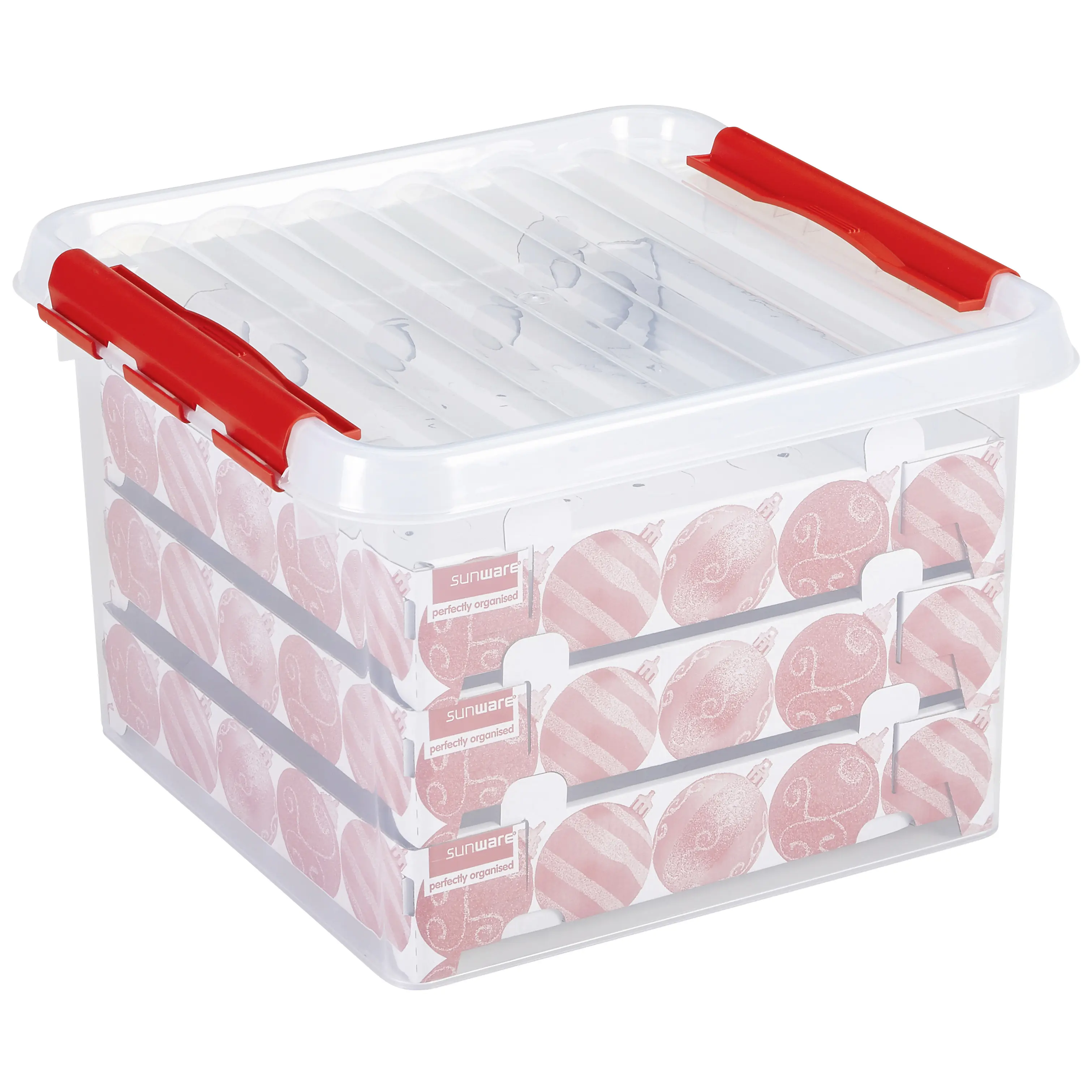 Sunware Weihnachtsbox Q-line 26L mit Einsatz für 75 Kugeln transparent rot Sunware Weihnachtsbox Q-line 26L mit Einsatz für 75 Kugeln transparent rot