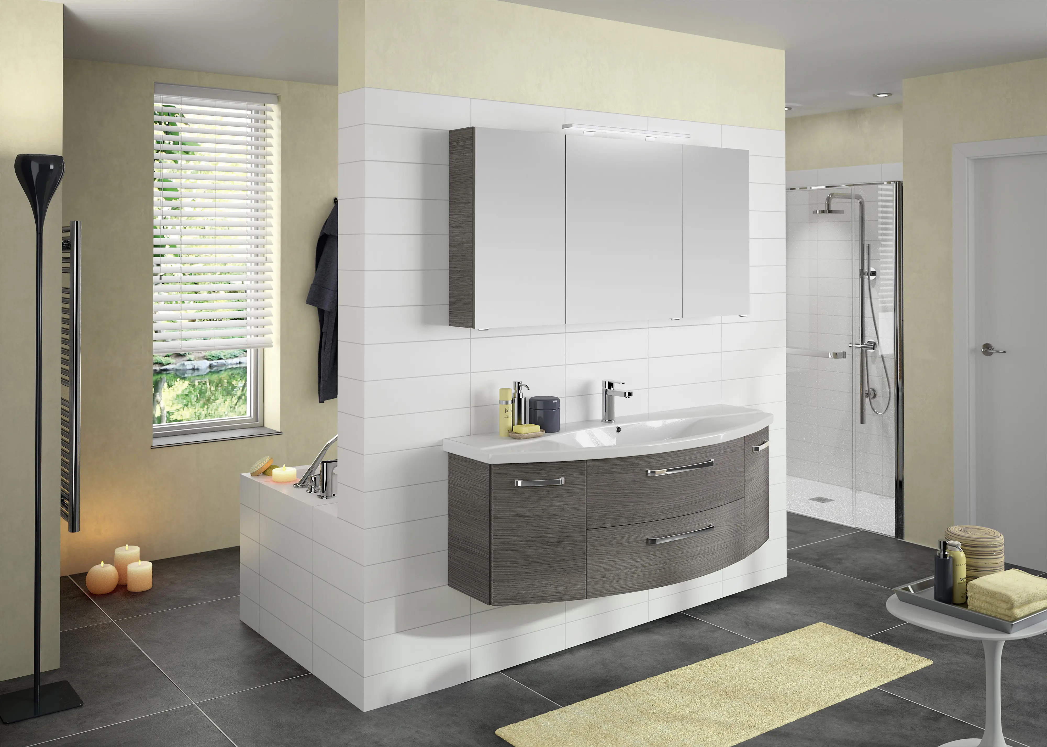 Pelipal Badblock Fokus 4010 Graphit Struktur quer, Breite 1205 mm