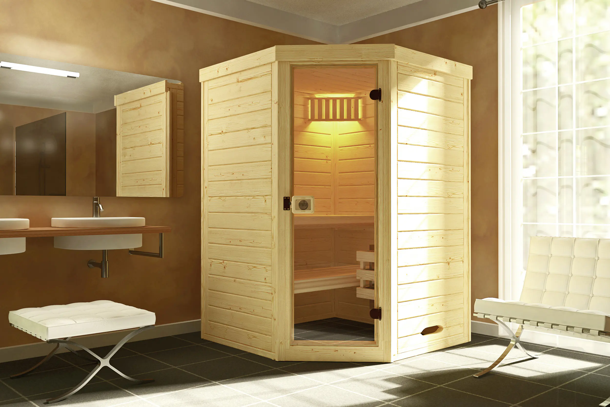 Weka Massivholz-Element-Sauna Laukkala 1 mit Glastür
