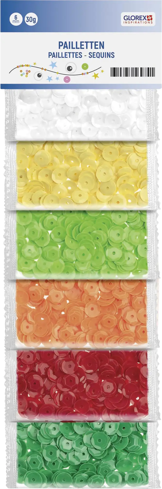 Glorex Pailletten 6 mm 30 g, bunt matt
