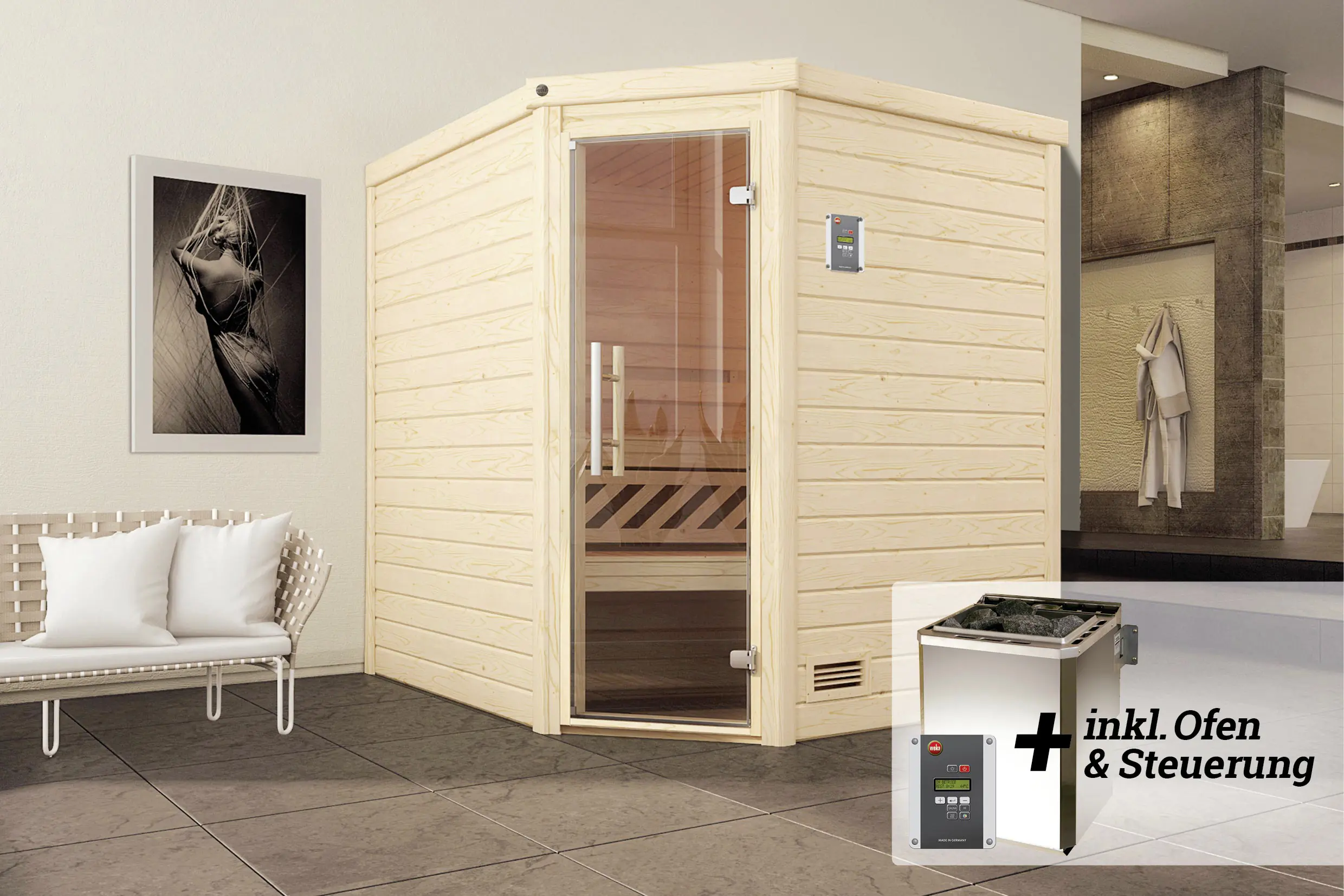 Weka Premium Massivholz-Sauna Turku Gr. 2 Sparset 7,5 kw BioS