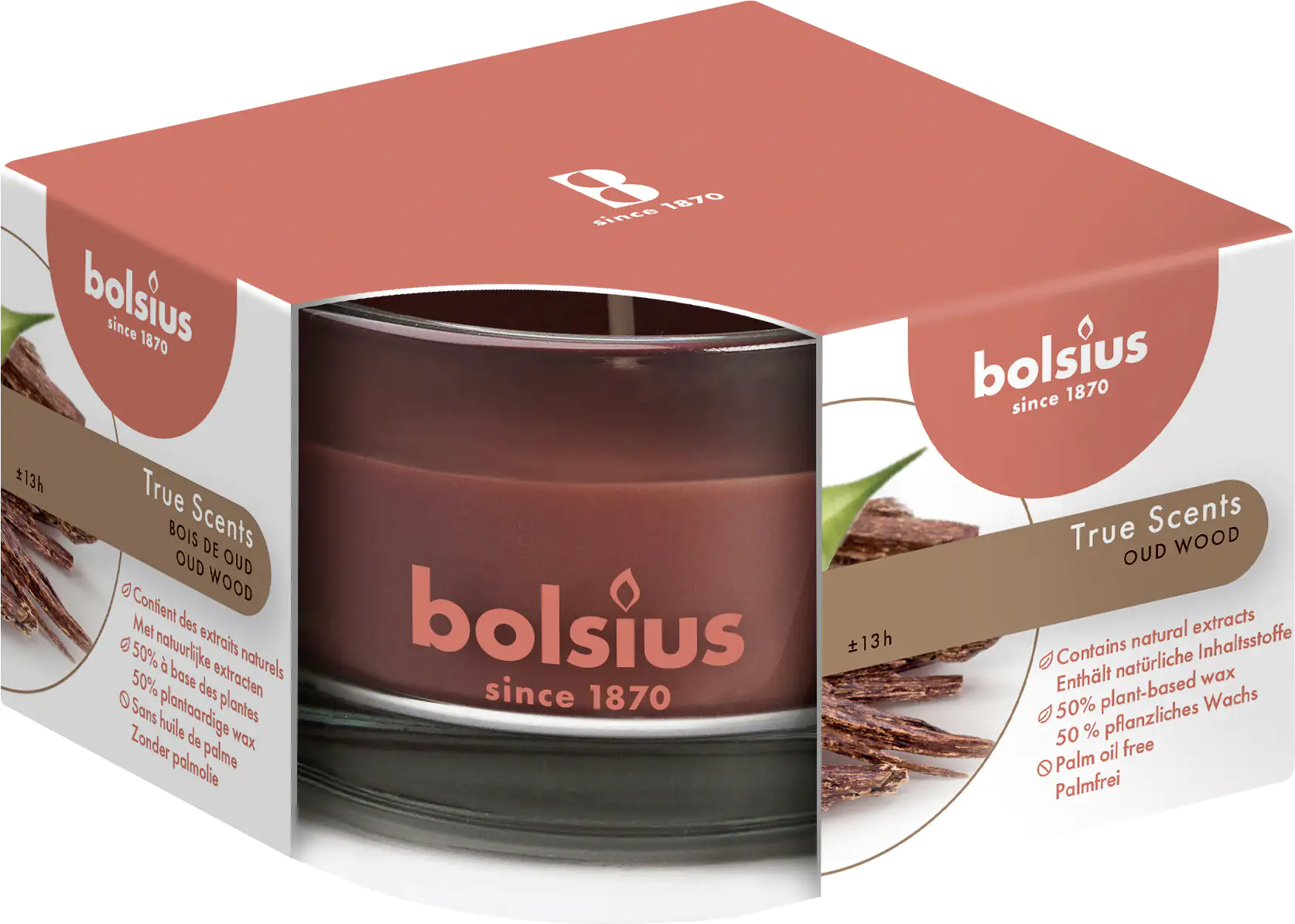 Bolsius Duftkerze im Glas Oud Wood, Höhe 5 cm, Ø 8 cm