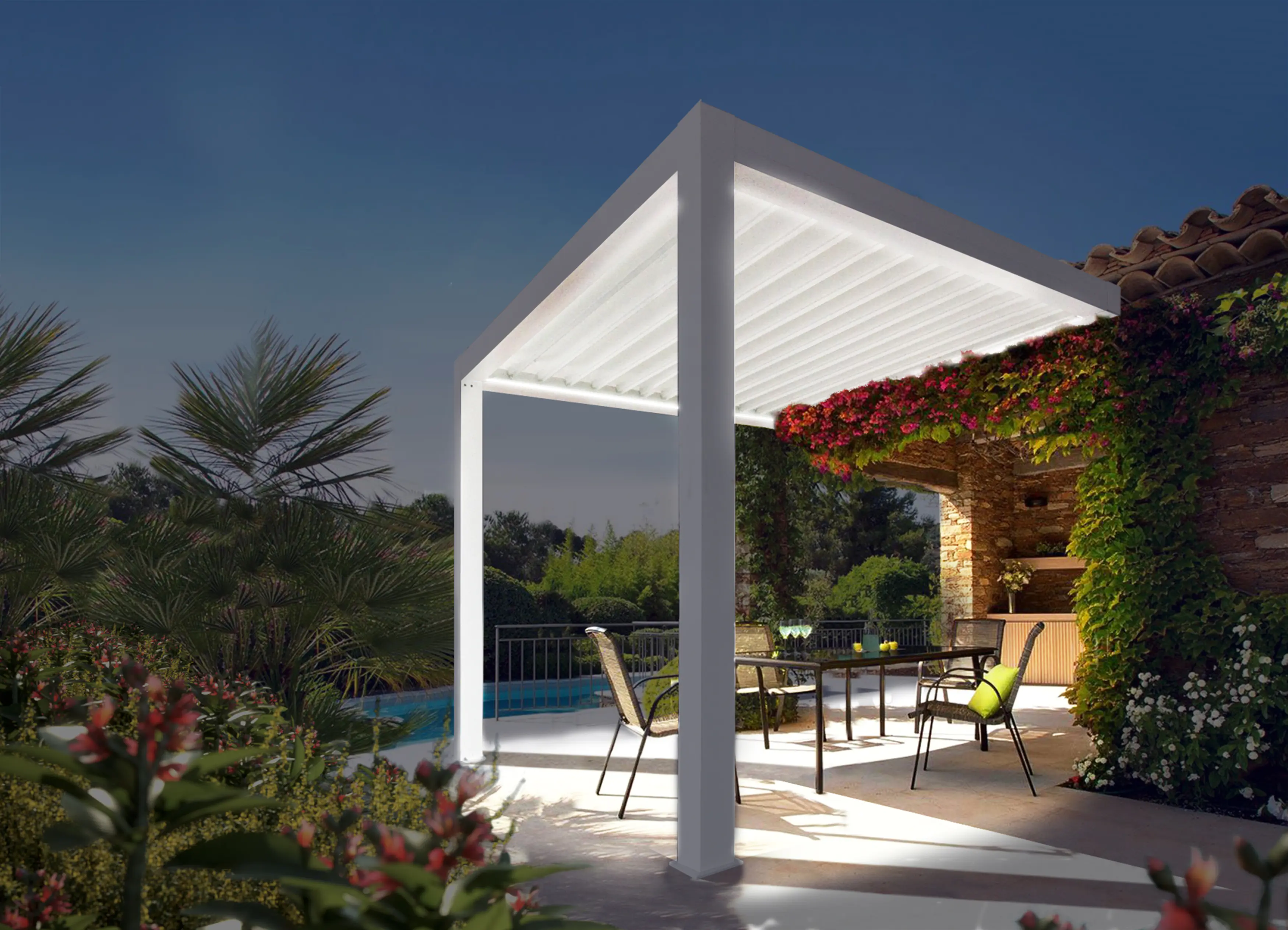 Lamellen Terrassenüberdachung 400 x 406,7 x 273 cm weiß