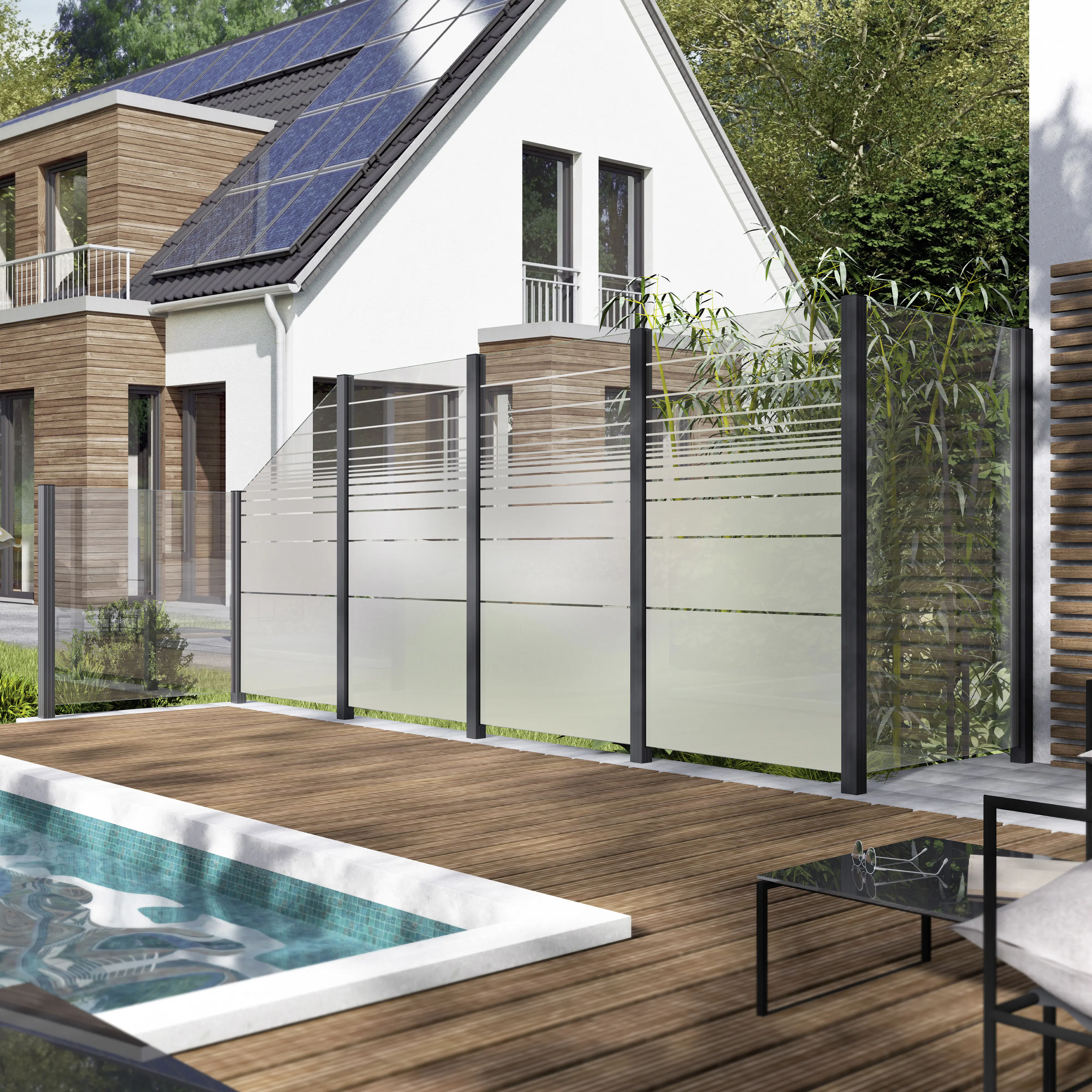 Ambiente Glaszaun Erweiterungsset Klarglas mit Siebdruck 187 x 55,7 cm anthrazit