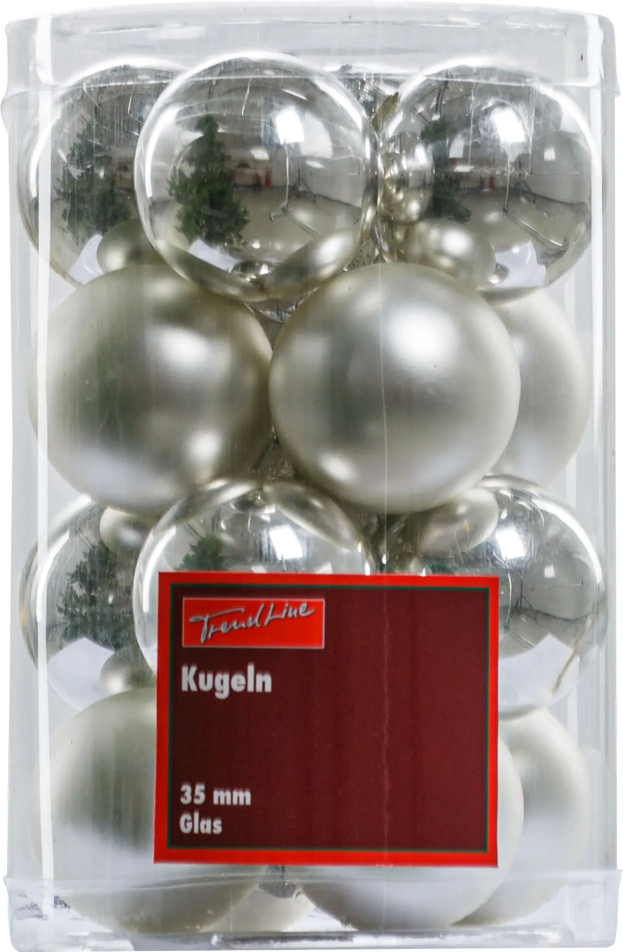 2076601538899_01 TrendLine Weihnachtskugeln aus Glas Ø 3,5 cm silber 16 Stück