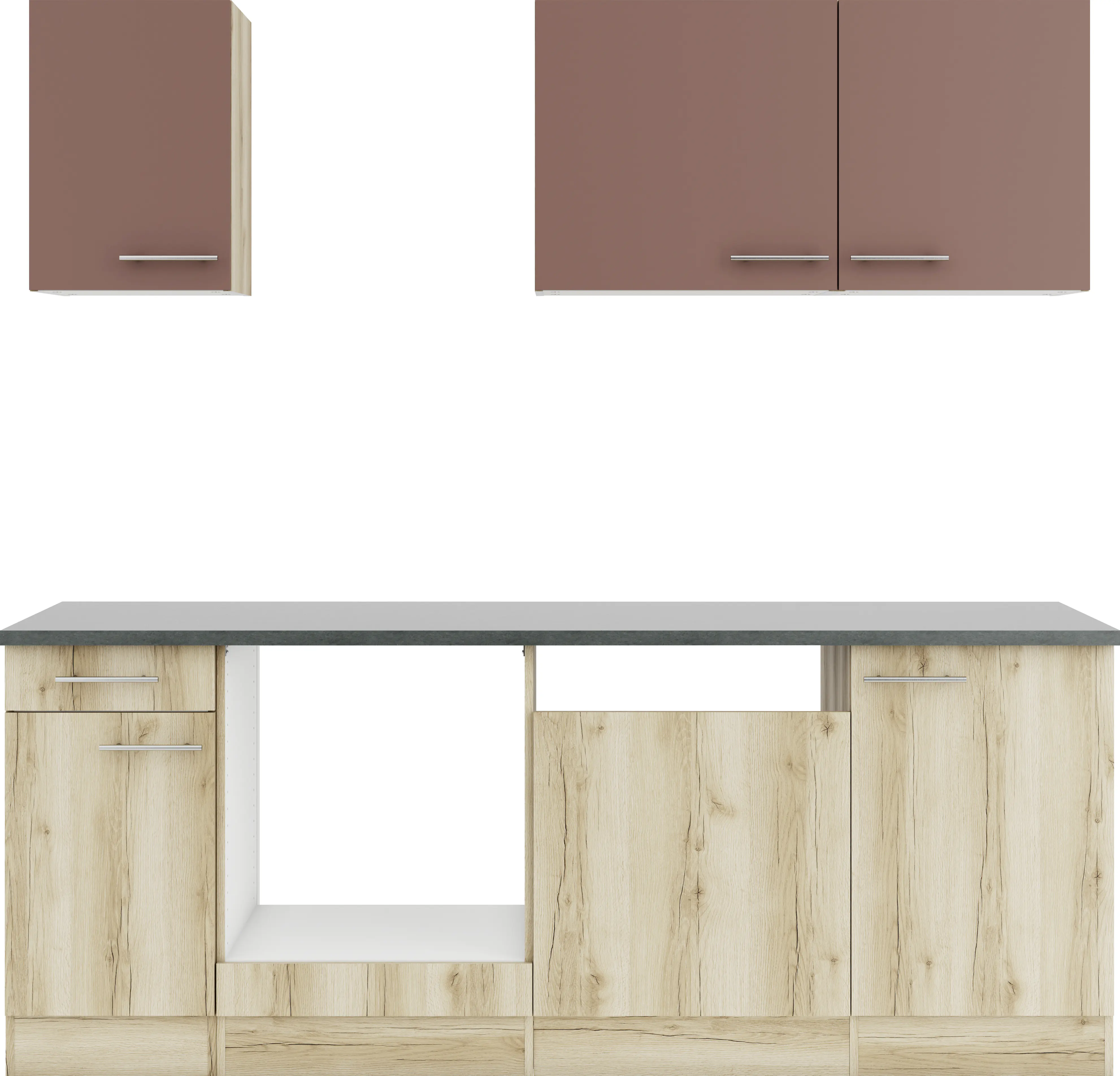 Optifit Küchenzeile Bari 407/Livorno 290 ohne E-Geräte rostrot/wildeiche 210 cm