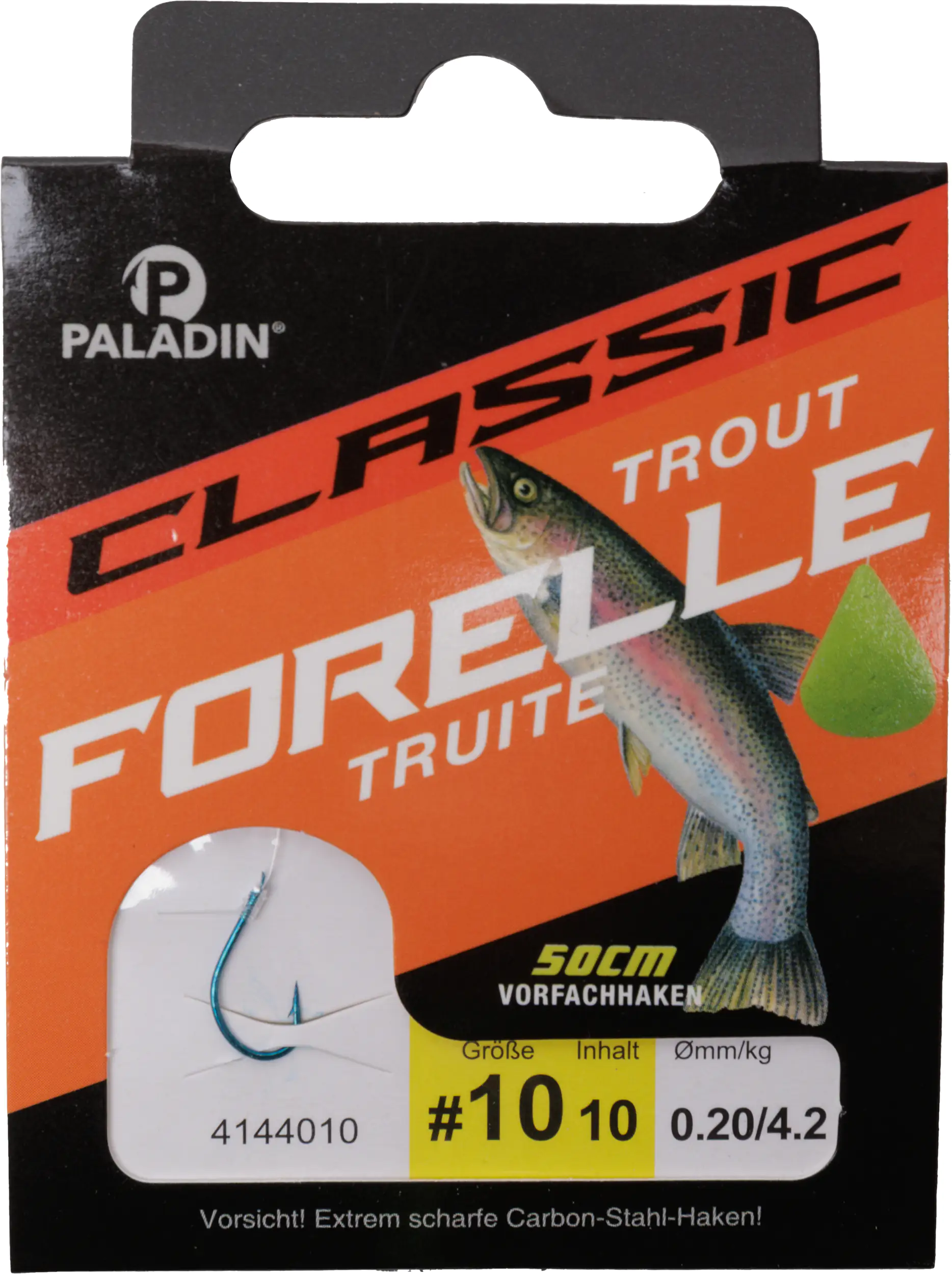 Paladin Forellenhaken gebunden Größe 10 50 cm 10 Stück blau