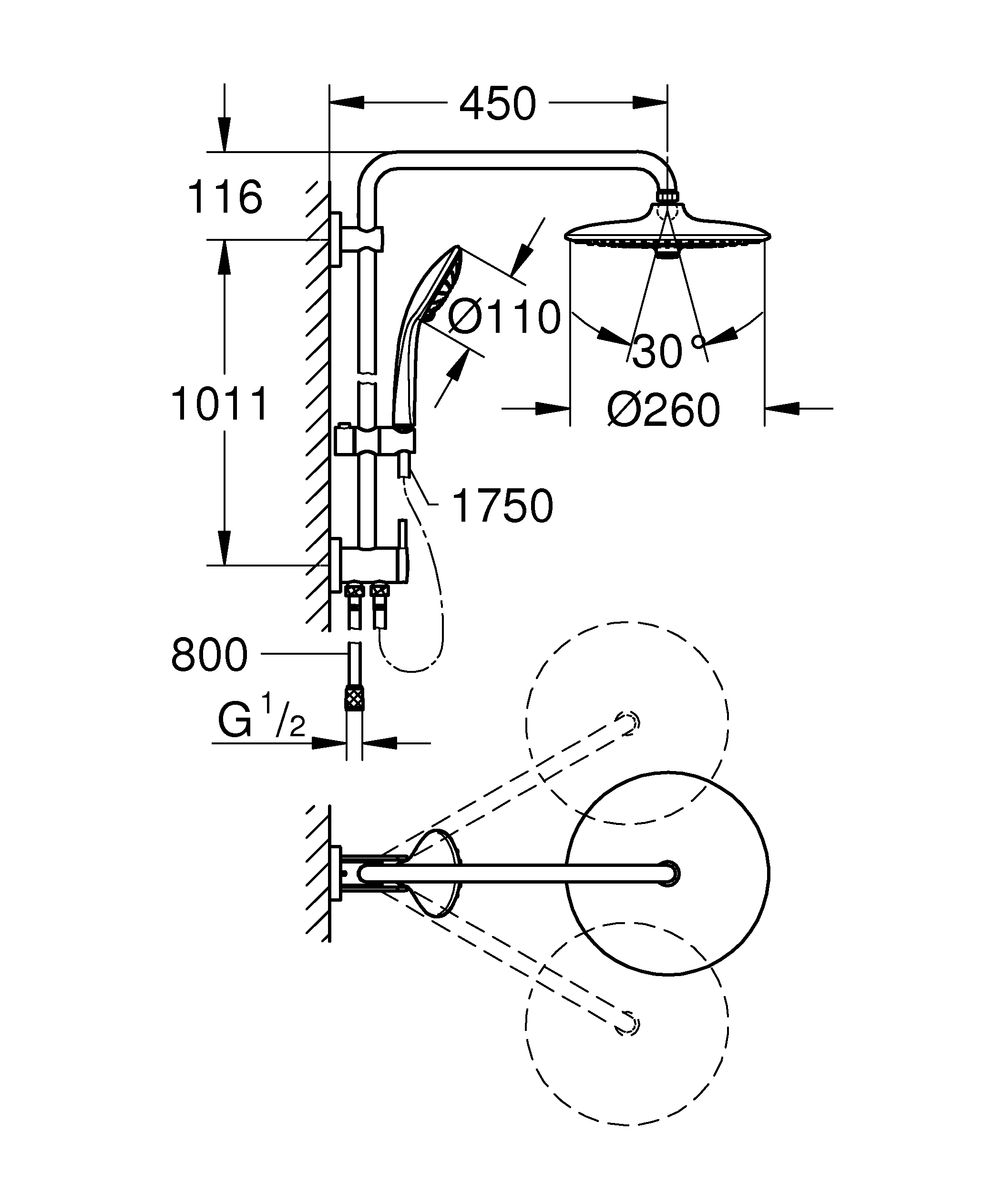 Grohe Kopfbrausesystem Vitalio Joy 260 verchromt, mit Umstellung