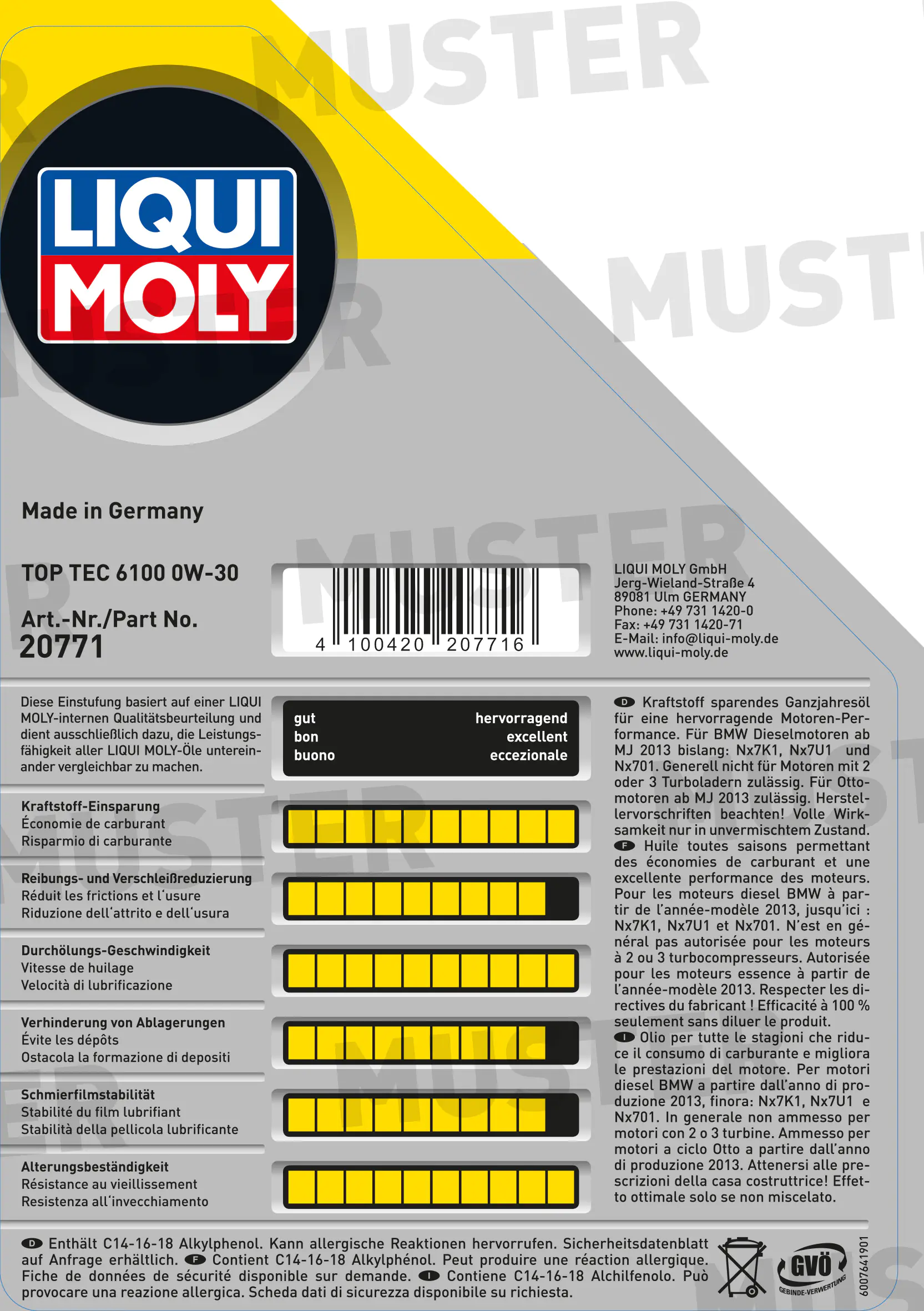 Liqui Moly Motoröl Top Tec 6100 0W-30 5 L Liqui Moly Motoröl Top Tec 6100 0W-30 5 L