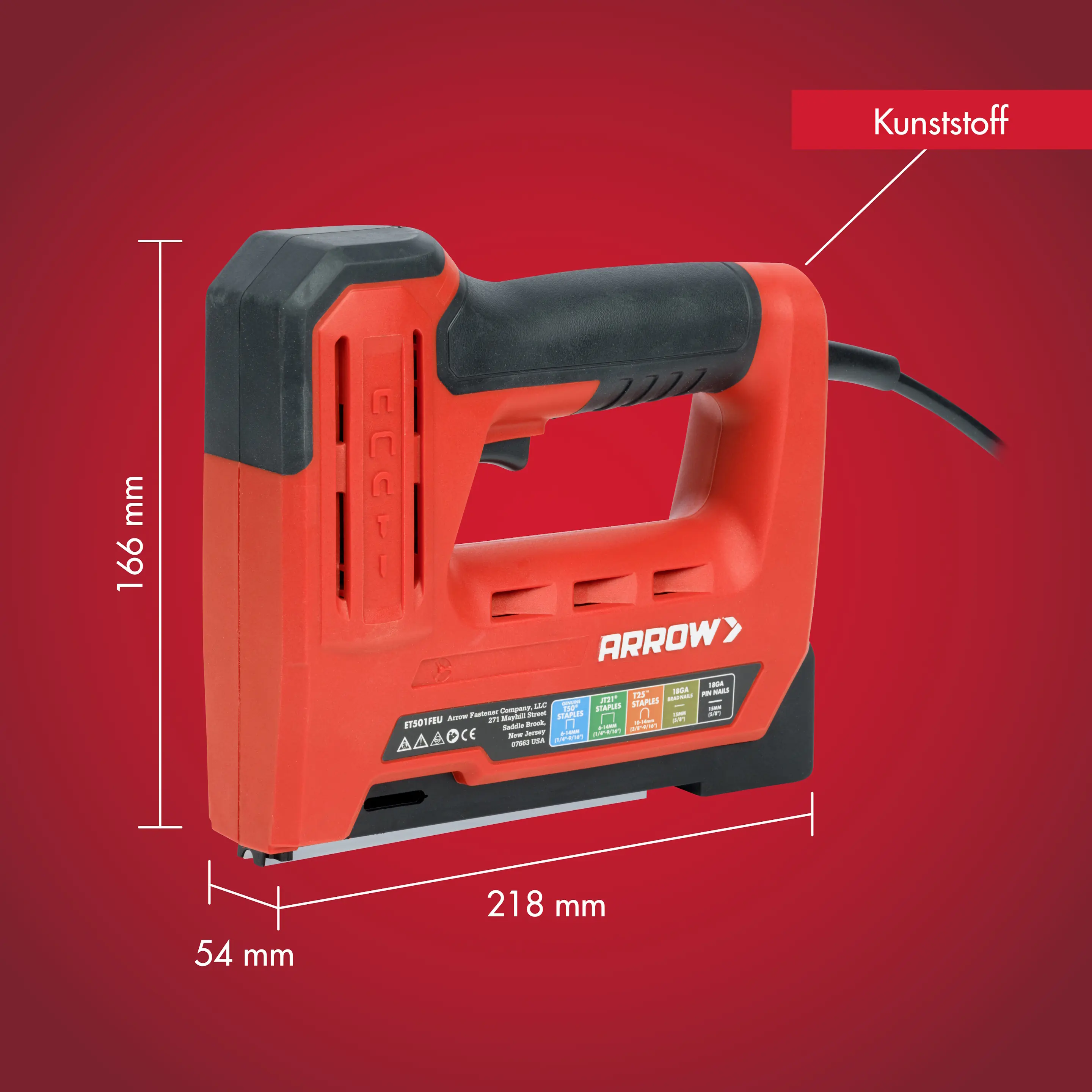 Arrow Elektro-Handtacker ET501F 5 in 1 für Klammern, Kabelklammern & Nägel