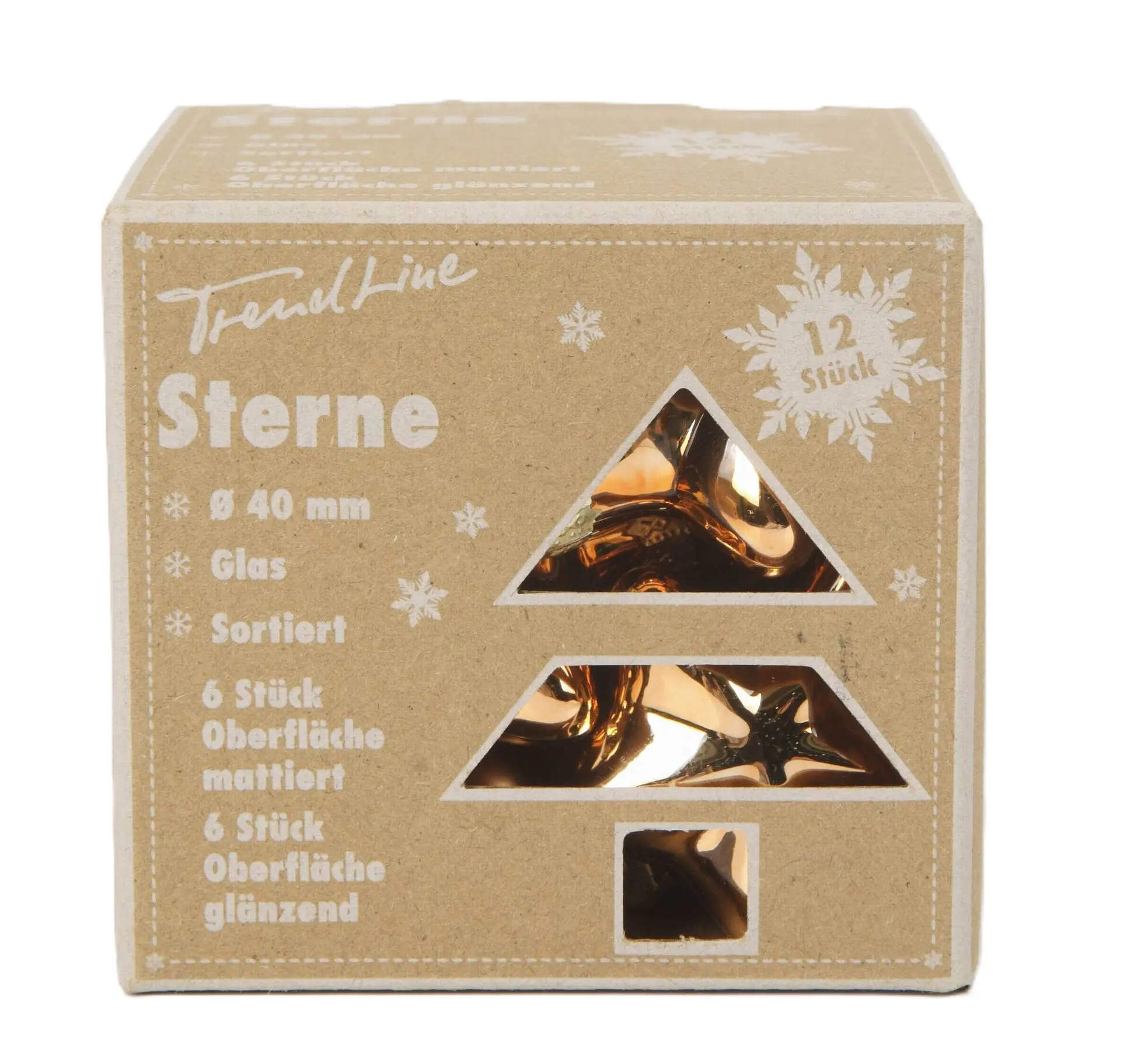 TrendLine Weihnachtskugeln aus Glas Sterne Ø 4 cm brandy-braun 12 Stück