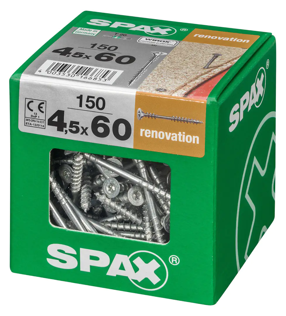 Spax Verlegeschrauben 4.5 x 60 mm TX 20 - 150 Stk. Spax Verlegeschrauben 4.5 x 60 mm TX 20 - 150 Stk.