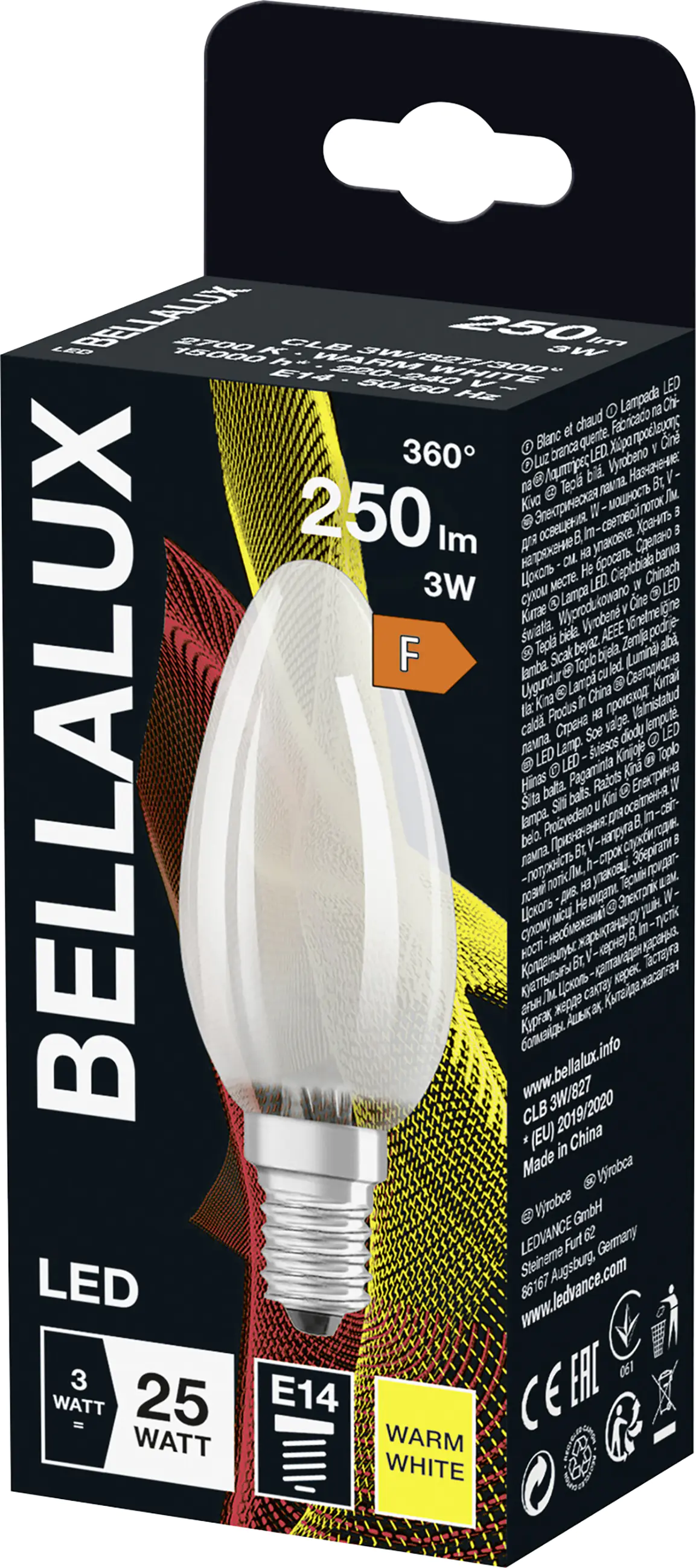 Bellalux LED Kerzenlampe Klassik B25 E14 2,5 W warmweiß weiß matt