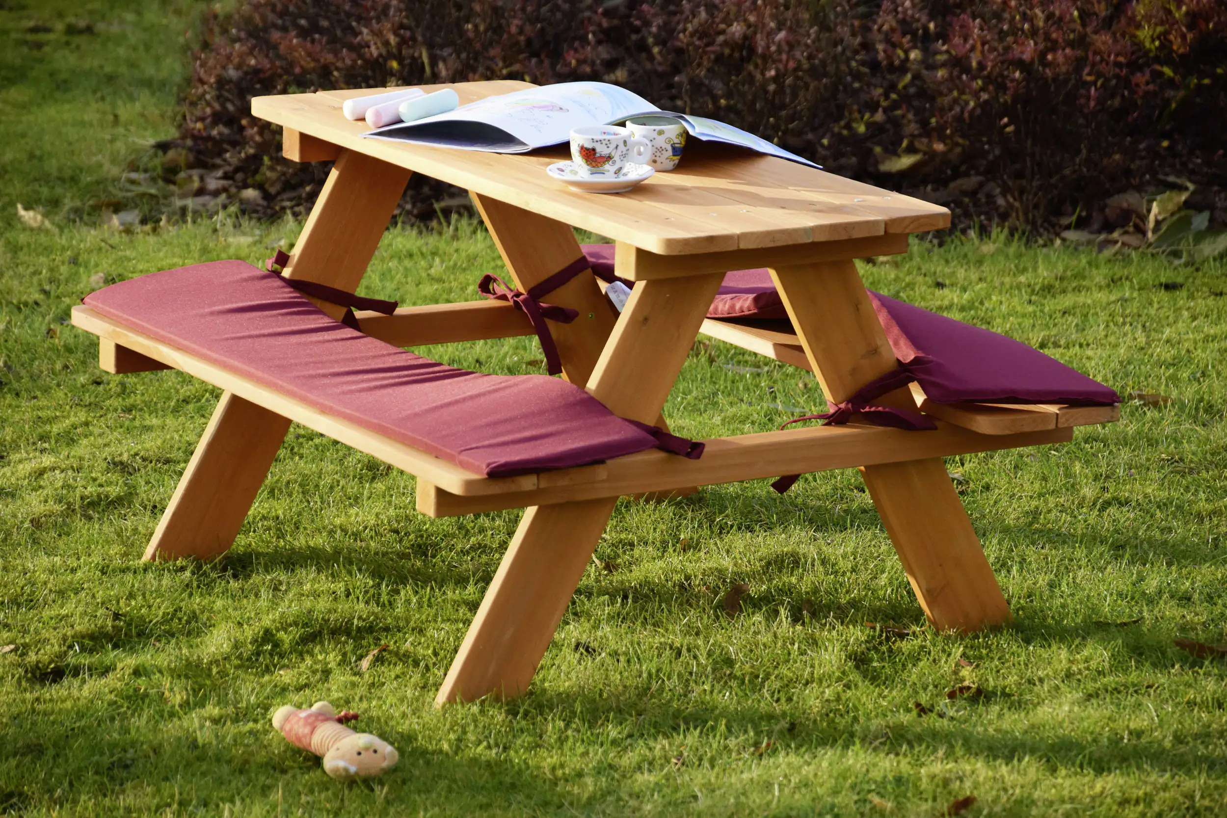 Dobar Sitzbank für Kinder mit Tisch rot-braun 89 x 79 x 50 cm