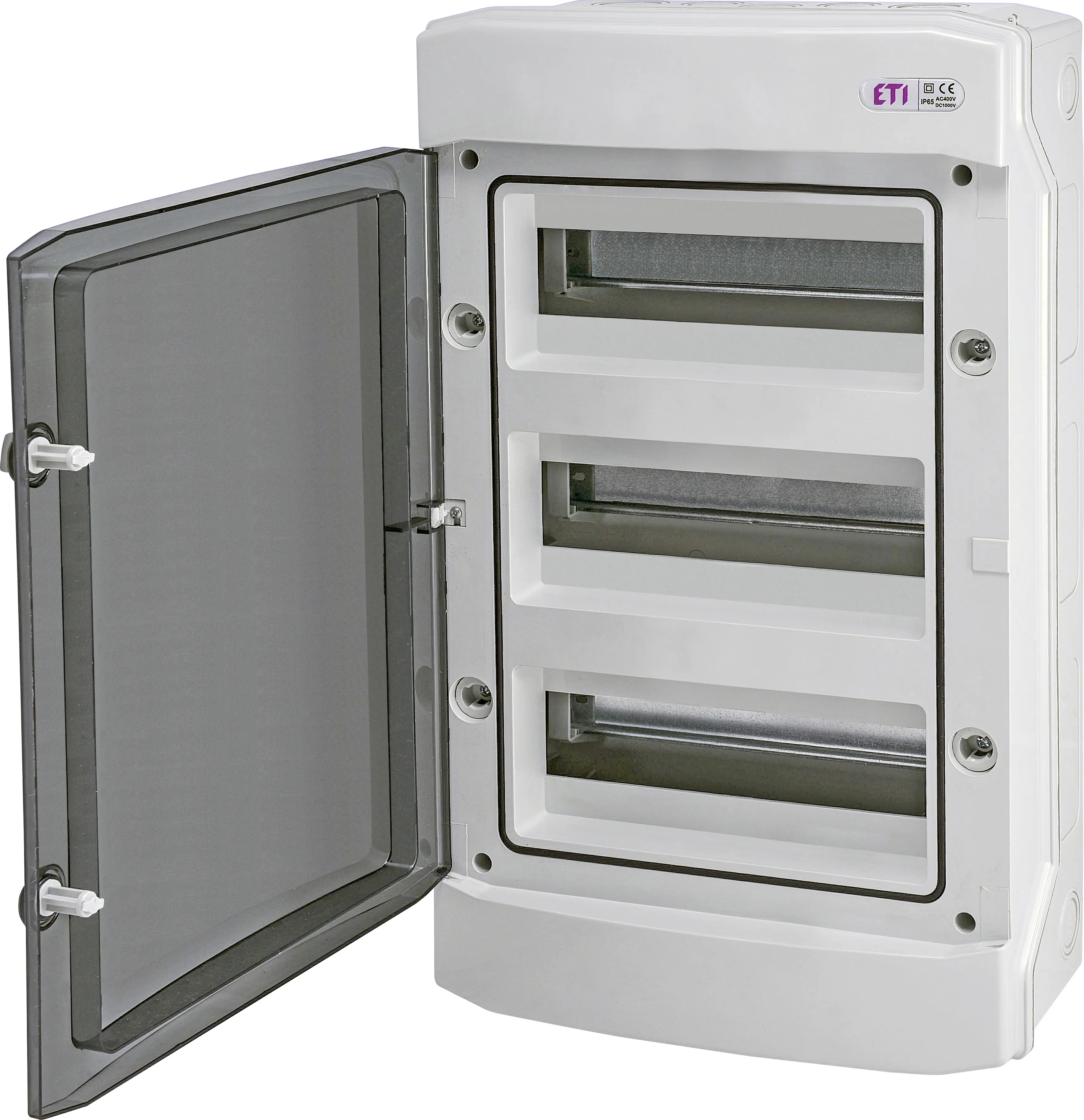 Feuchtraumverteiler 36 TE, grau mit transparenter Tür, IP65