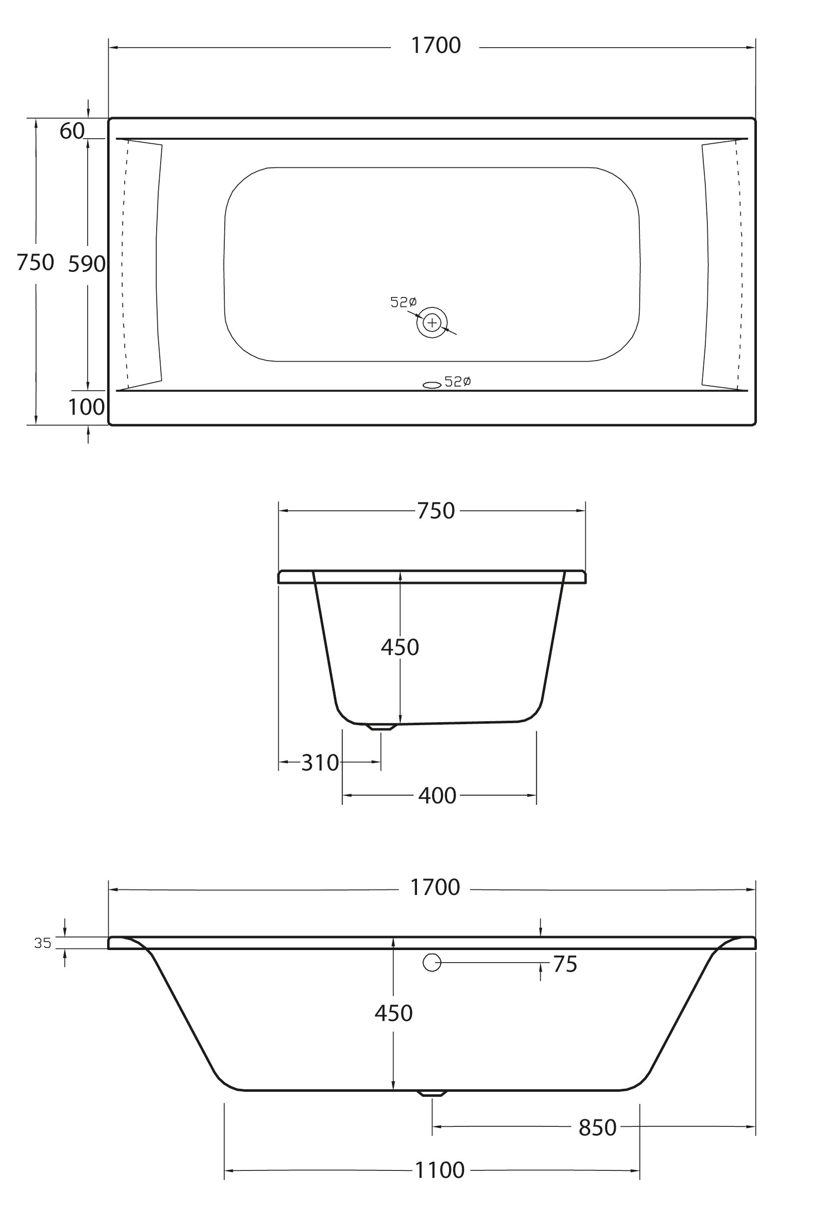 Ottofond Whirlpool-Badewannen-Komplettset Rosa 170 cm mit Armatur S2000