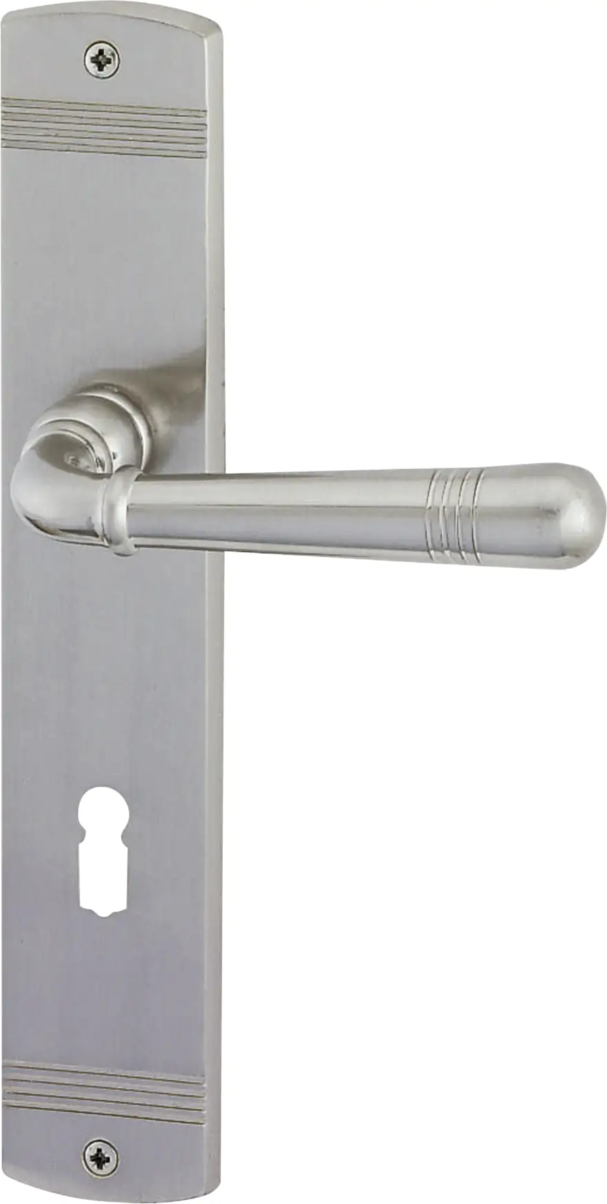 Alpertec BB-Langschildgarnitur Sale Messing edelstahlfarbig abgerundet