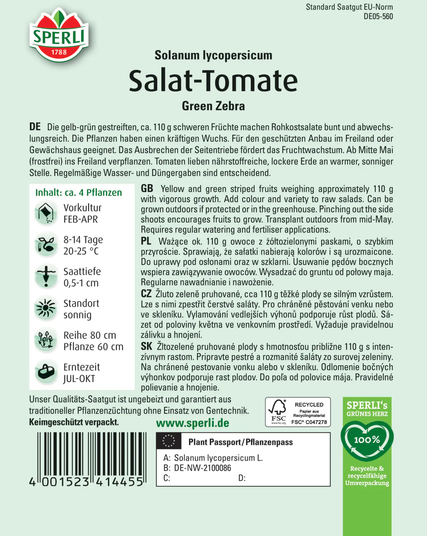 Sperli Salat-Tomate Green Zebra Sperli Salat-Tomate Green Zebra