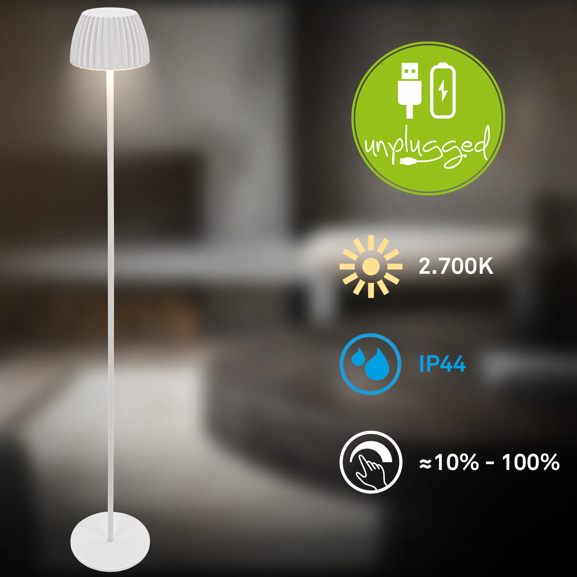 Briloner LED-Stehleuchte Riffle mit Akku weiß dimmbar