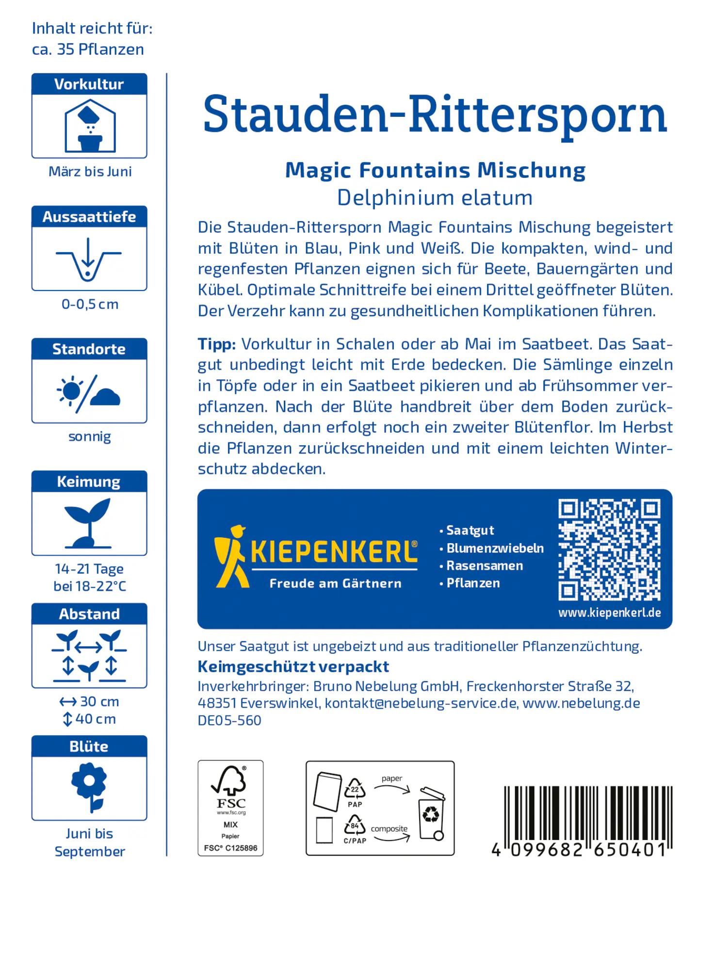 Kiepenkerl Profi-Line Blumensamen Stauden-Rittersporn Magic Fountains Mischung für ca. 35 Pflanzen