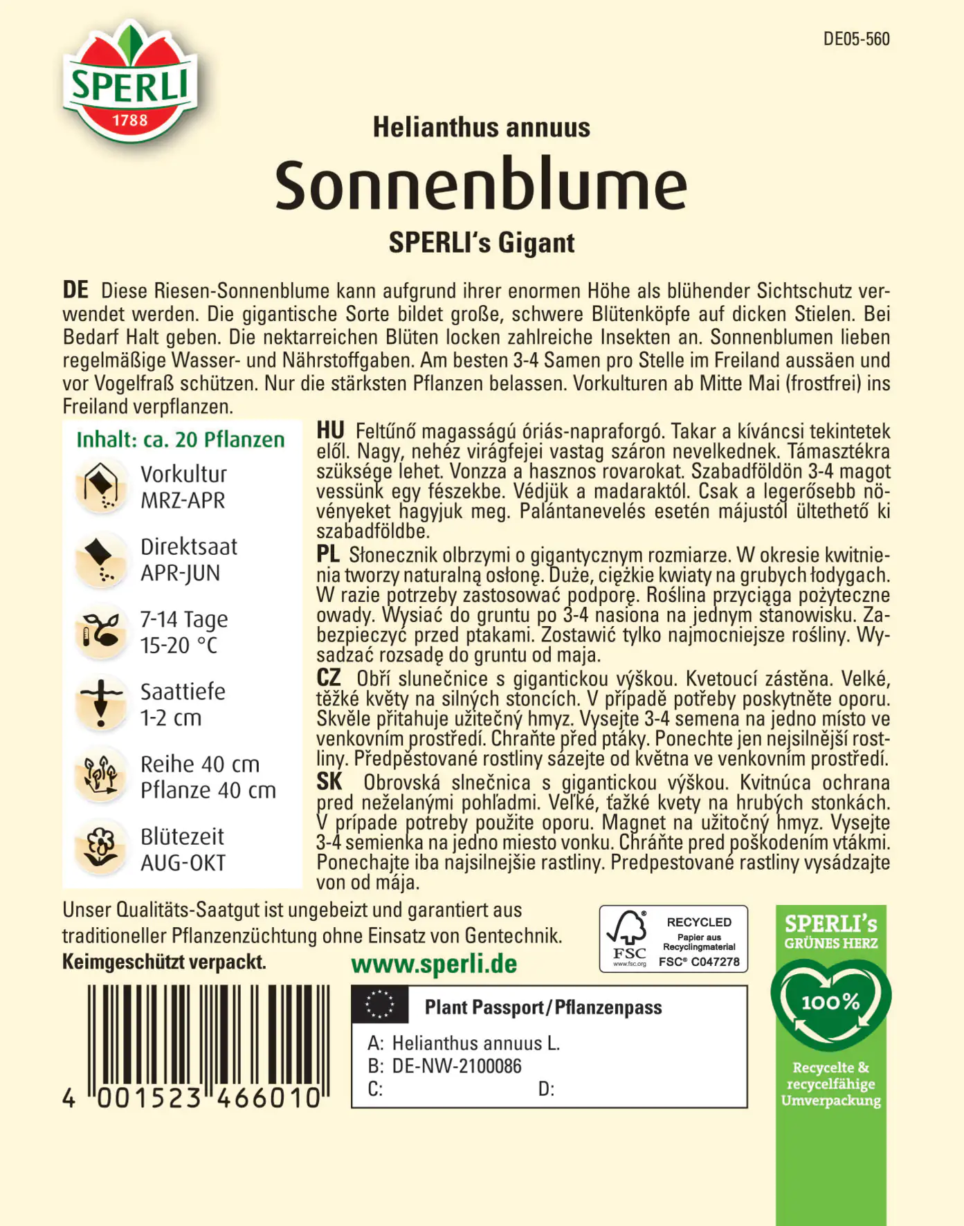 Sperli Sonnenblume SPERLI's Gigant