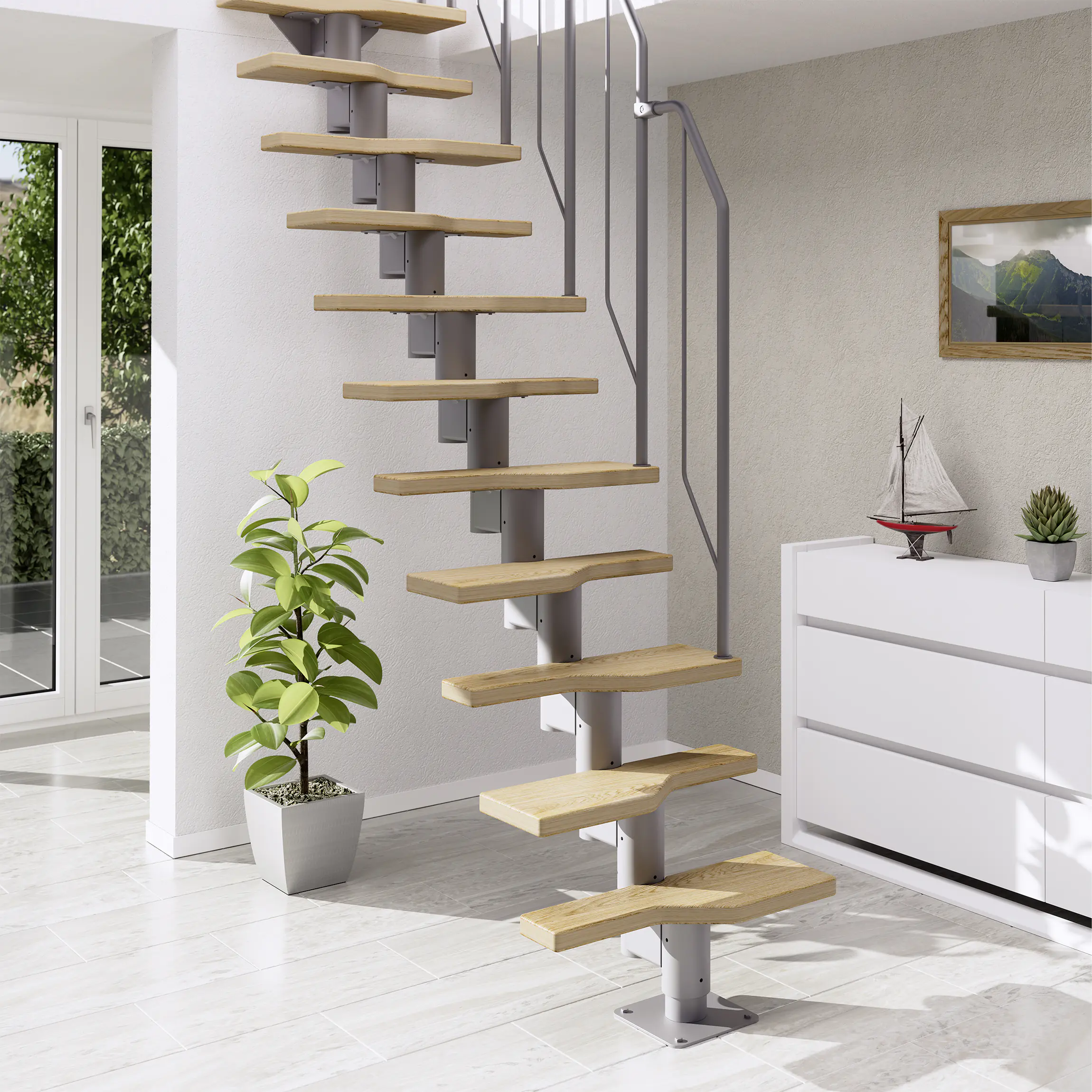 Dolle Systemtreppe Davos 11  Eichestufen Geschosshöhe von 222-276 cm