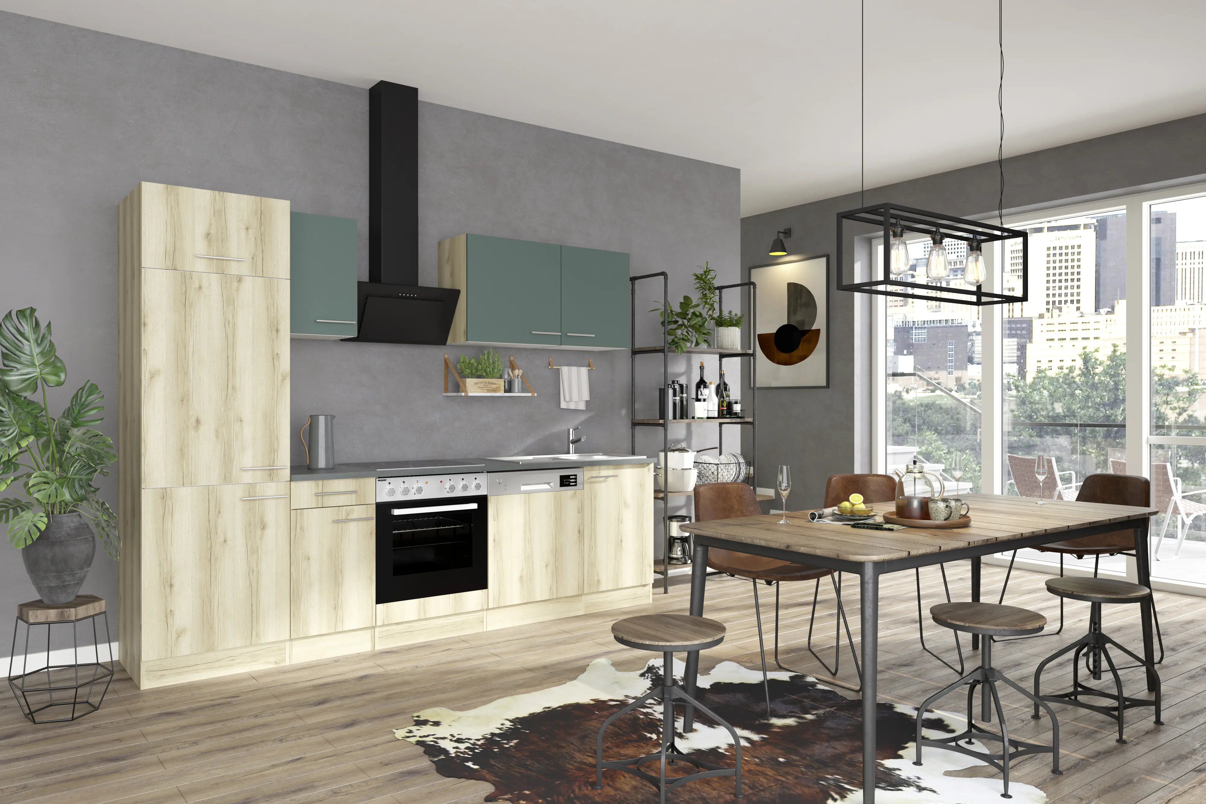 Optifit Savona 405/Livorno 290 ohne Geräte steingrün/wildeiche 270 cm