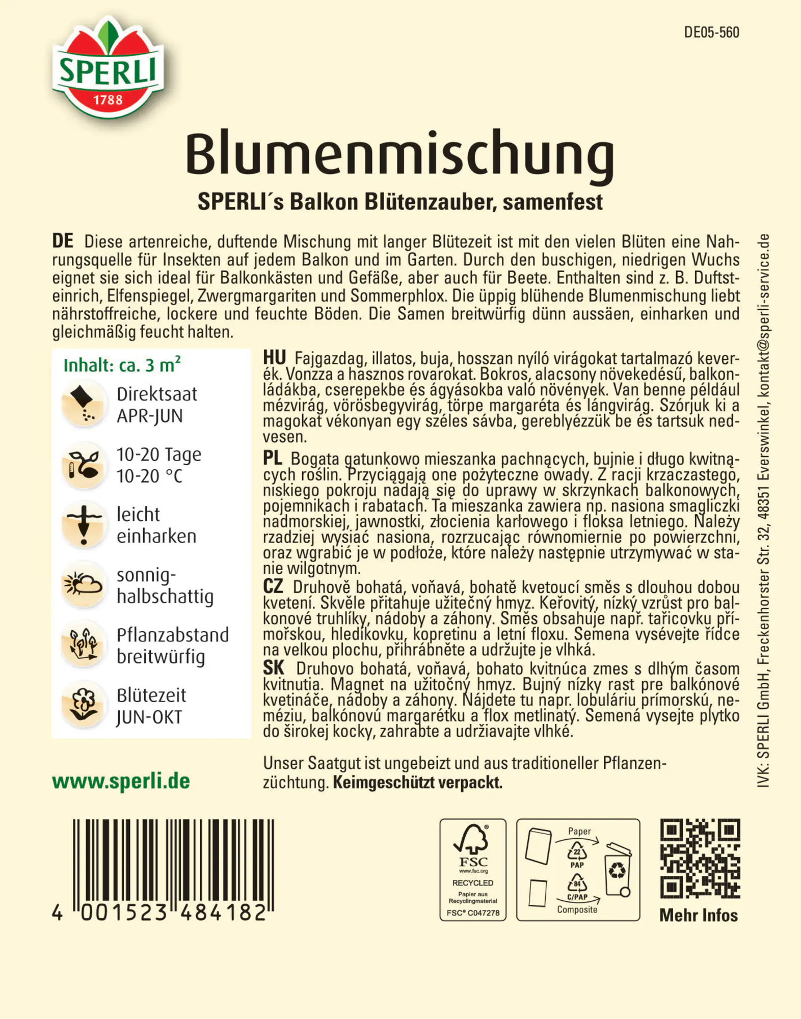 Sperli Blumenmischung SPERLI's Balkon Blütenzauber