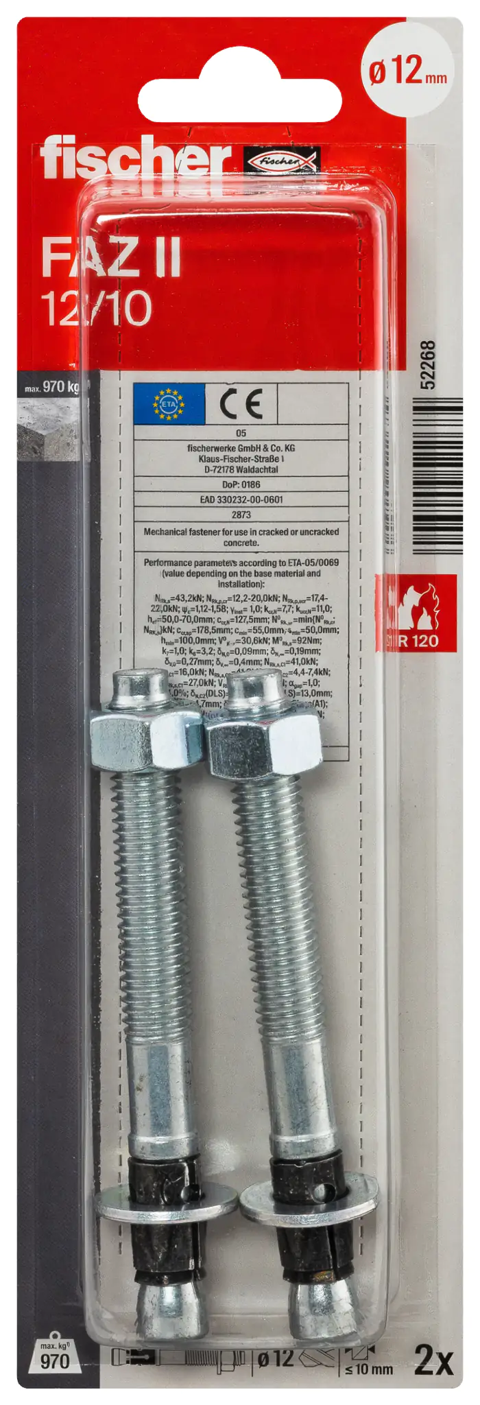 Fischer Bolzenanker FAZ ll 12.0 x 10 mm - 2 Stück Fischer Bolzenanker FAZ ll 12.0 x 10 mm - 2 Stück