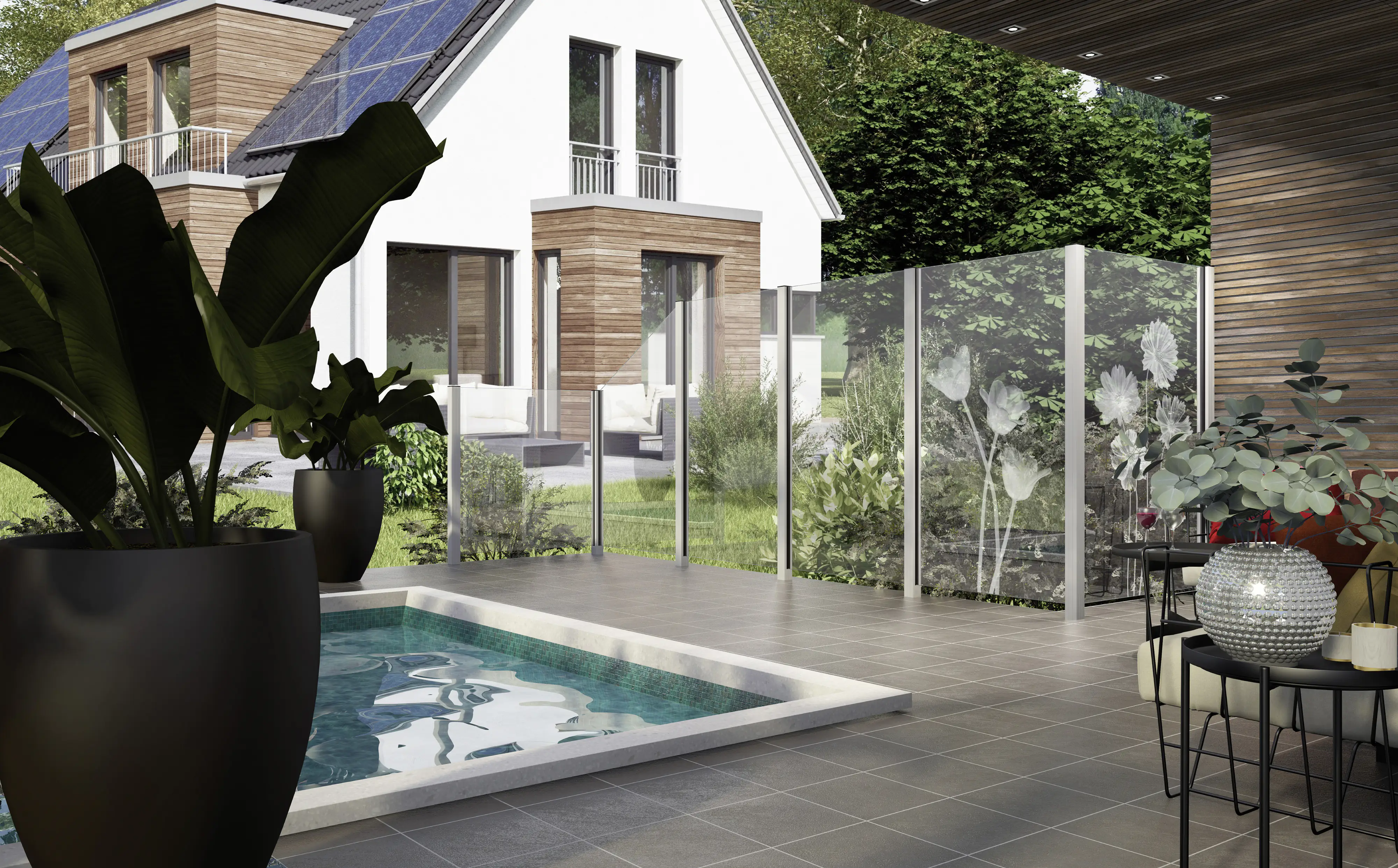 Ambiente Glaszaun Dekor 93 schräg 103 x 180/120 cm gehärtetes 8 mm Glas