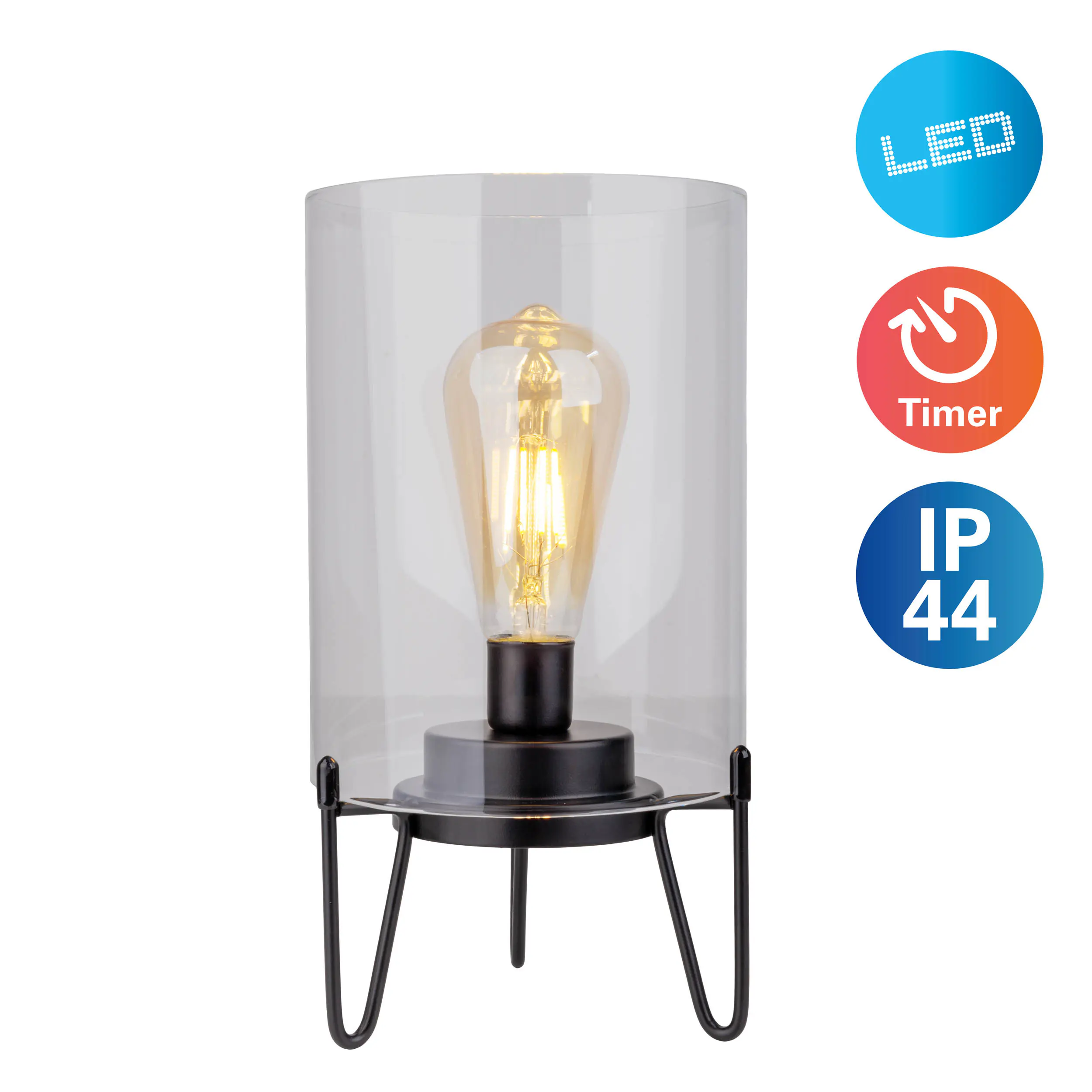 Light & More Akku LED-Tischleuchte Lonna 28,5 cm Ø 15 cm Glas